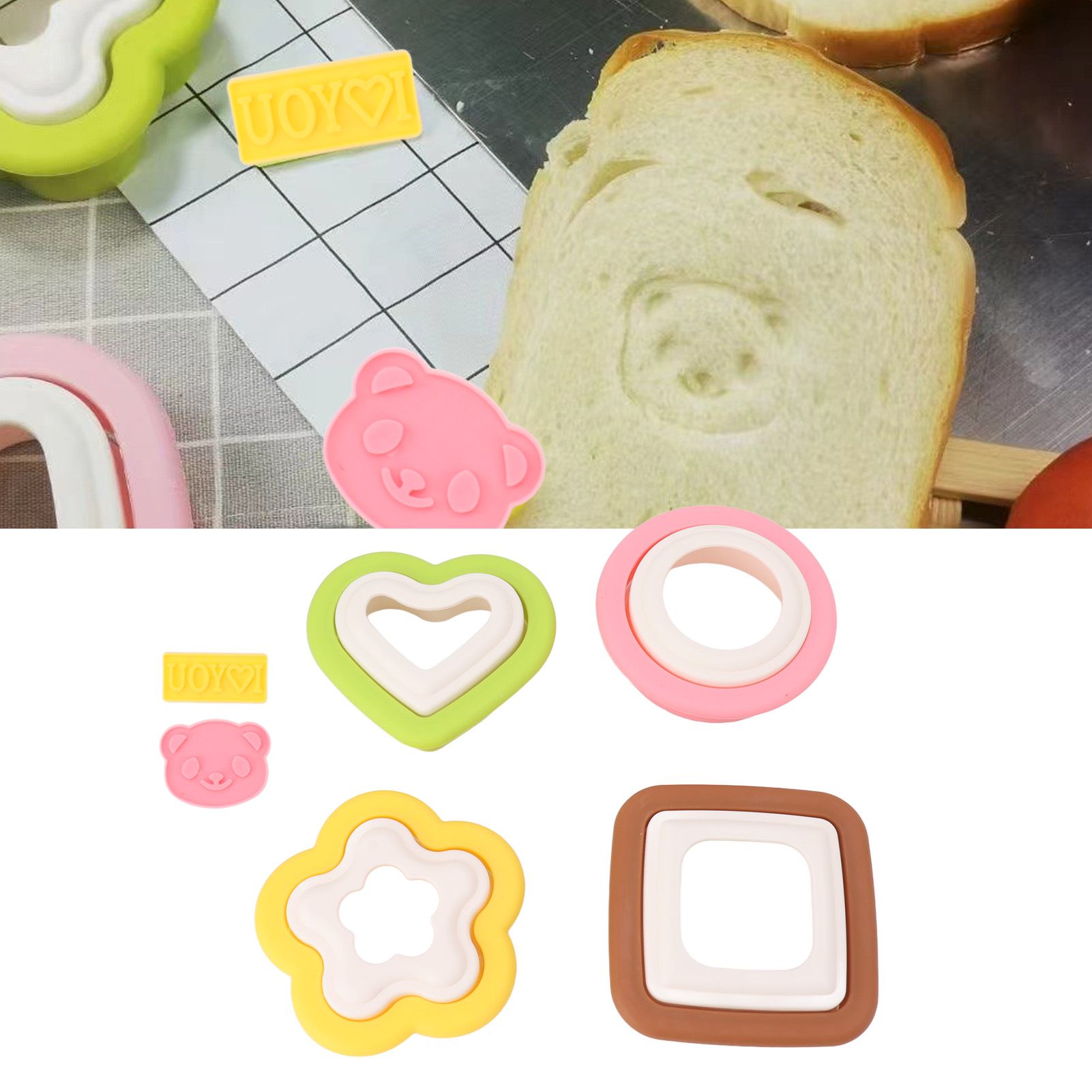 10Pcs Sandwich Cutter Mold Set Detachable Flower Heart Round Shape Baking view 11