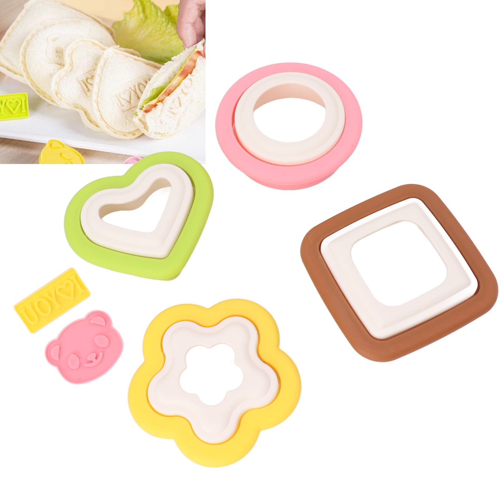 10Pcs Sandwich Cutter Mold Set Detachable Flower Heart Round Shape Baking view 12