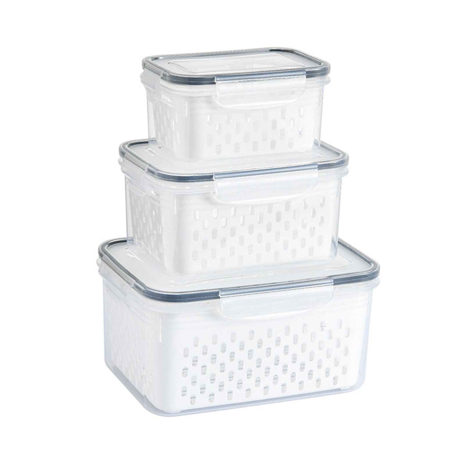 3pcs Drain Storage Basket Box Transparent Leakproof Food Storage Containers view 2