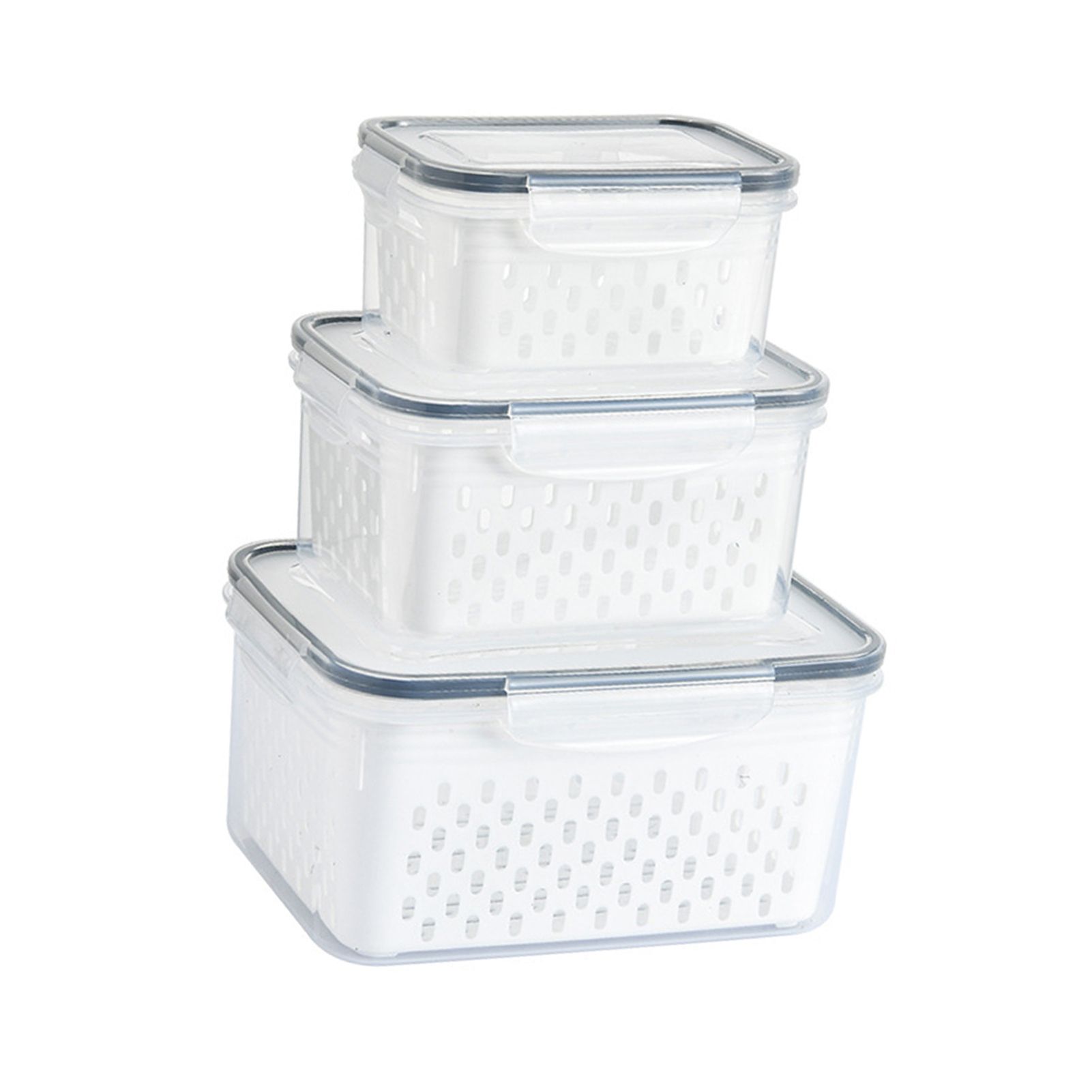 3pcs Drain Storage Basket Box Transparent Leakproof Food Storage Containers view 3