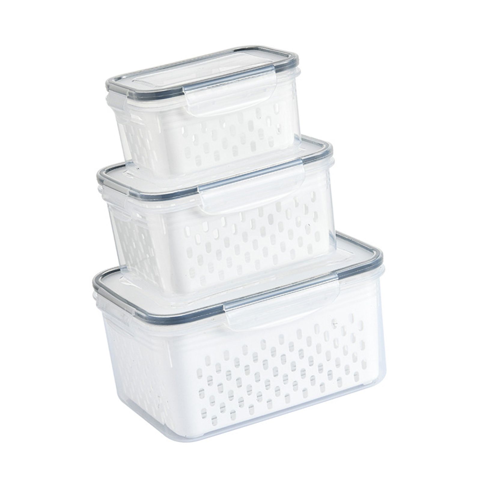 3pcs Drain Storage Basket Box Transparent Leakproof Food Storage Containers view 4