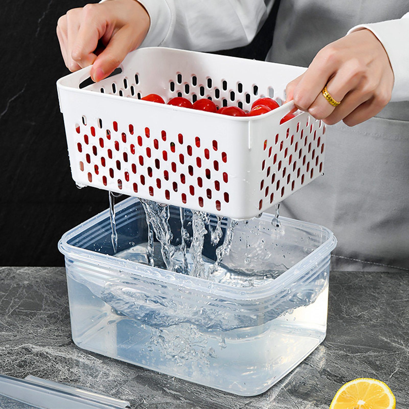 3pcs Drain Storage Basket Box Transparent Leakproof Food Storage Containers view 6