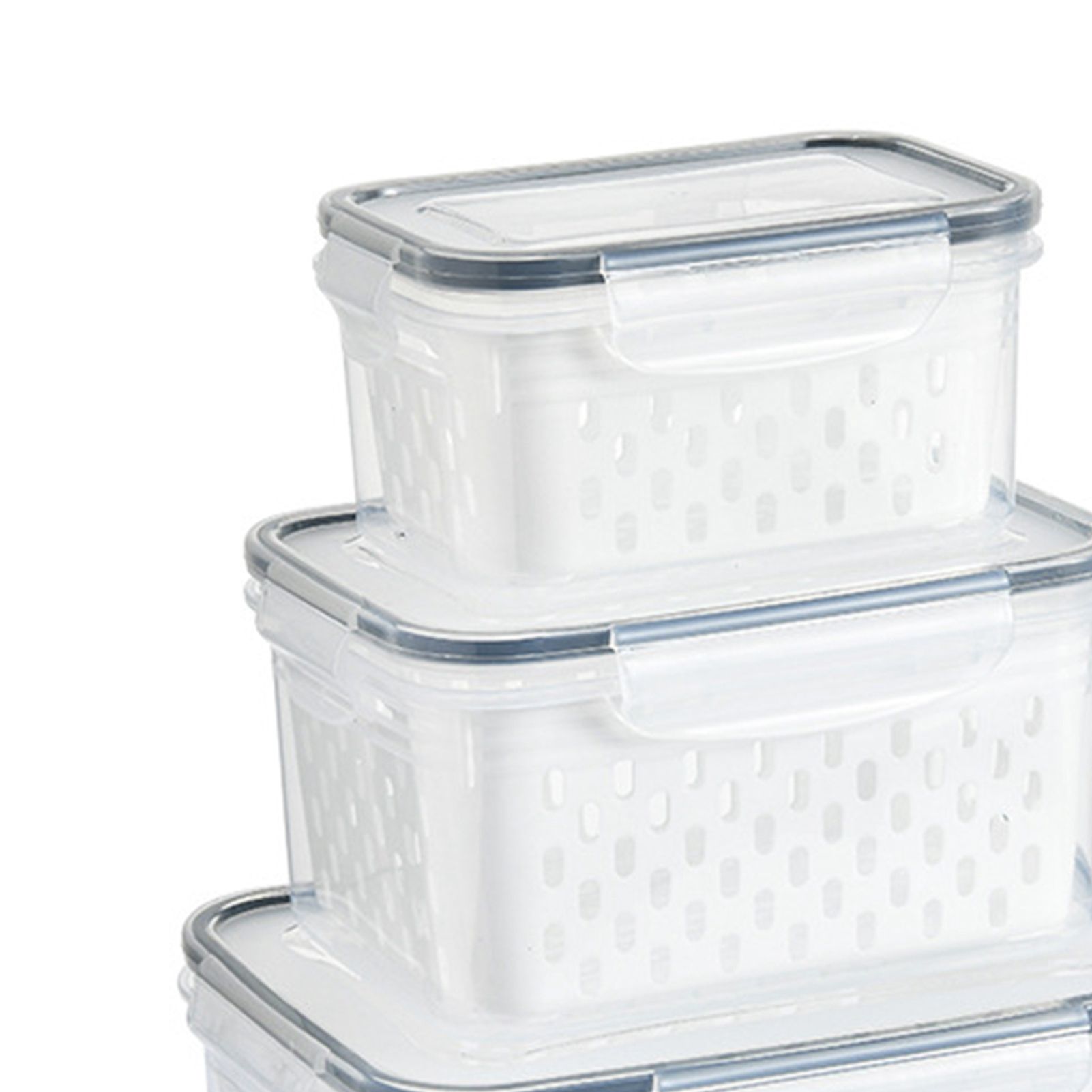 3pcs Drain Storage Basket Box Transparent Leakproof Food Storage Containers view 9