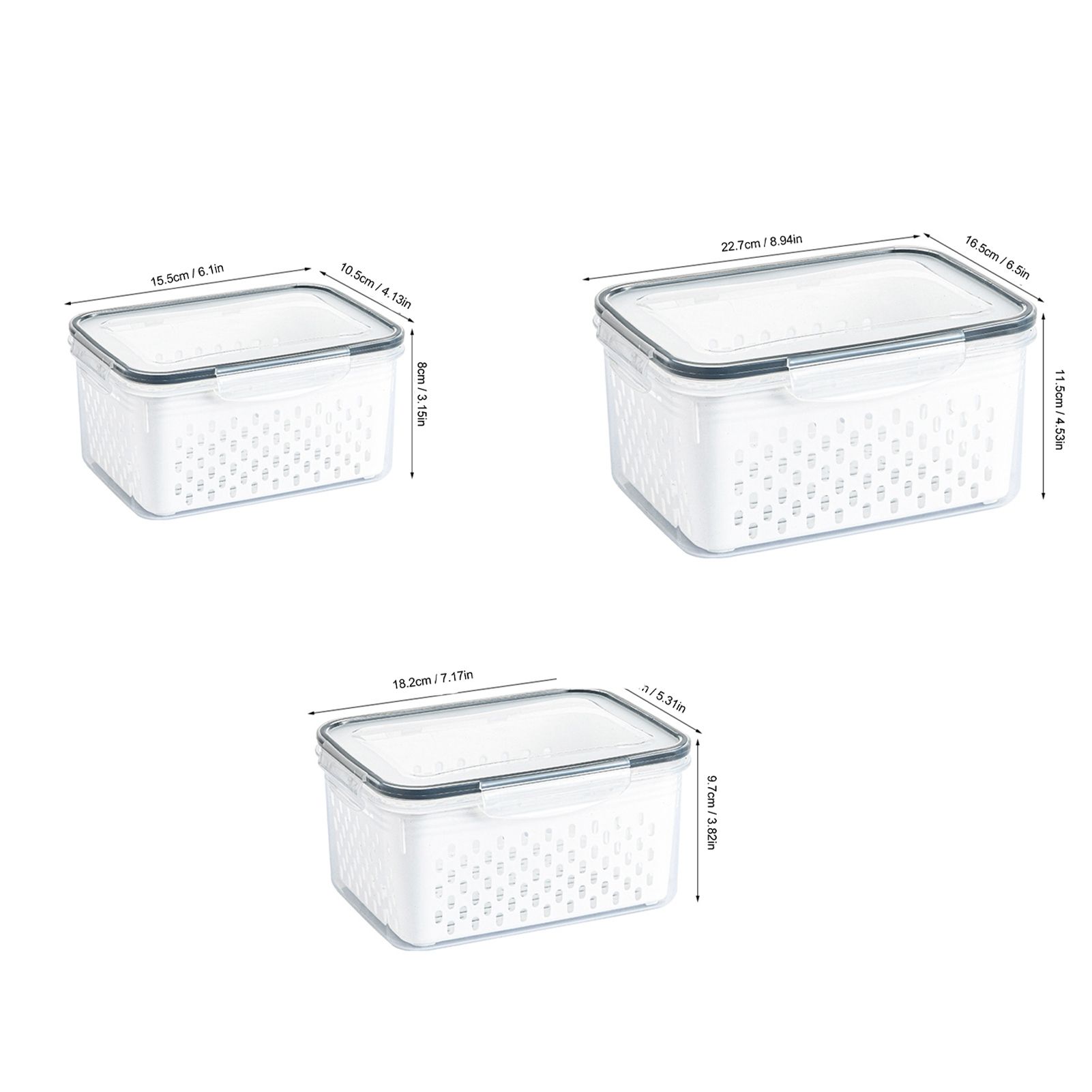 3pcs Drain Storage Basket Box Transparent Leakproof Food Storage Containers view 10