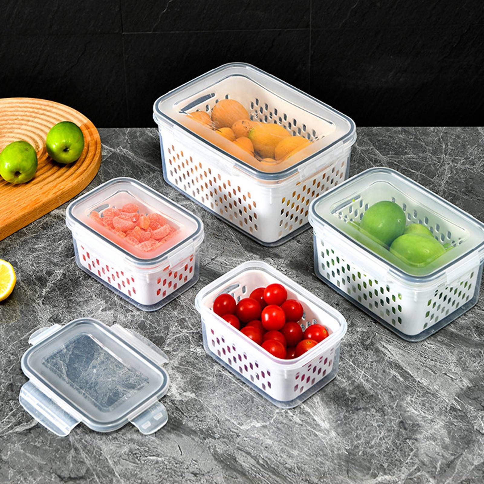 3pcs Drain Storage Basket Box Transparent Leakproof Food Storage Containers view 12