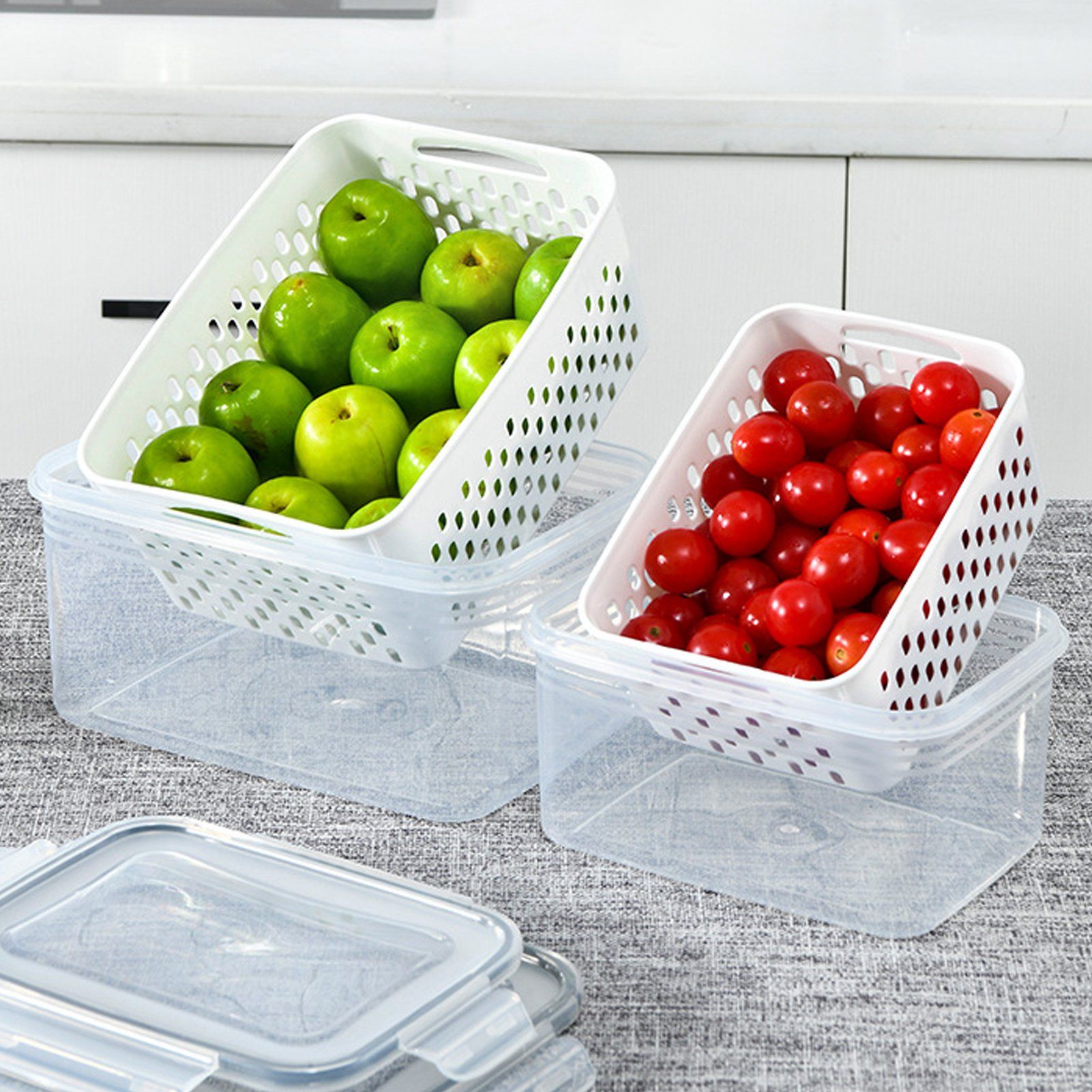 3pcs Drain Storage Basket Box Transparent Leakproof Food Storage Containers view 14