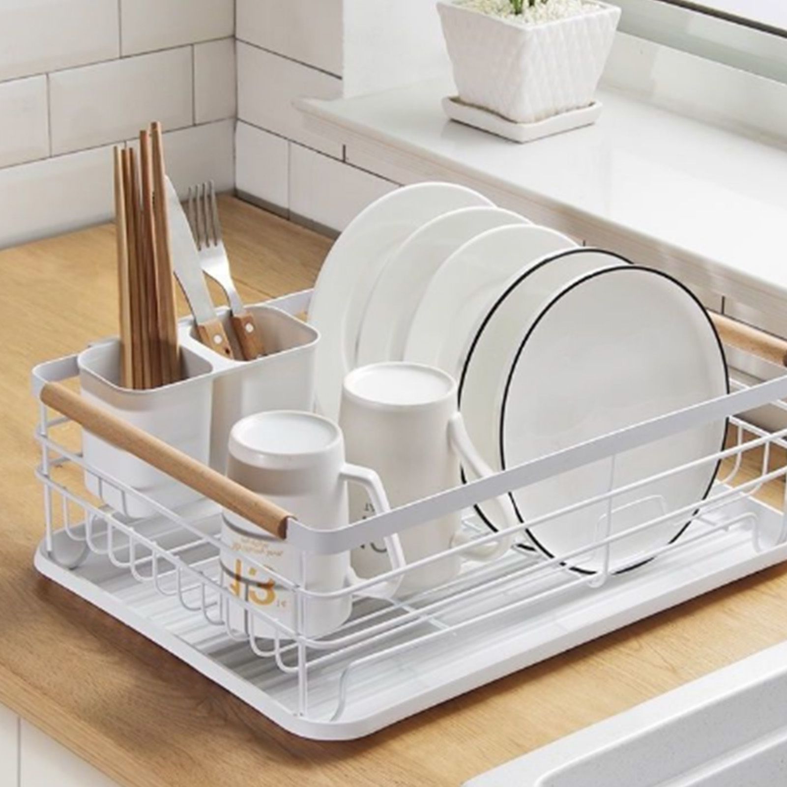 Dish Drainer Kitchen Monolayer Waterproof Cutlery Shelf Tabletop Utensil view 9