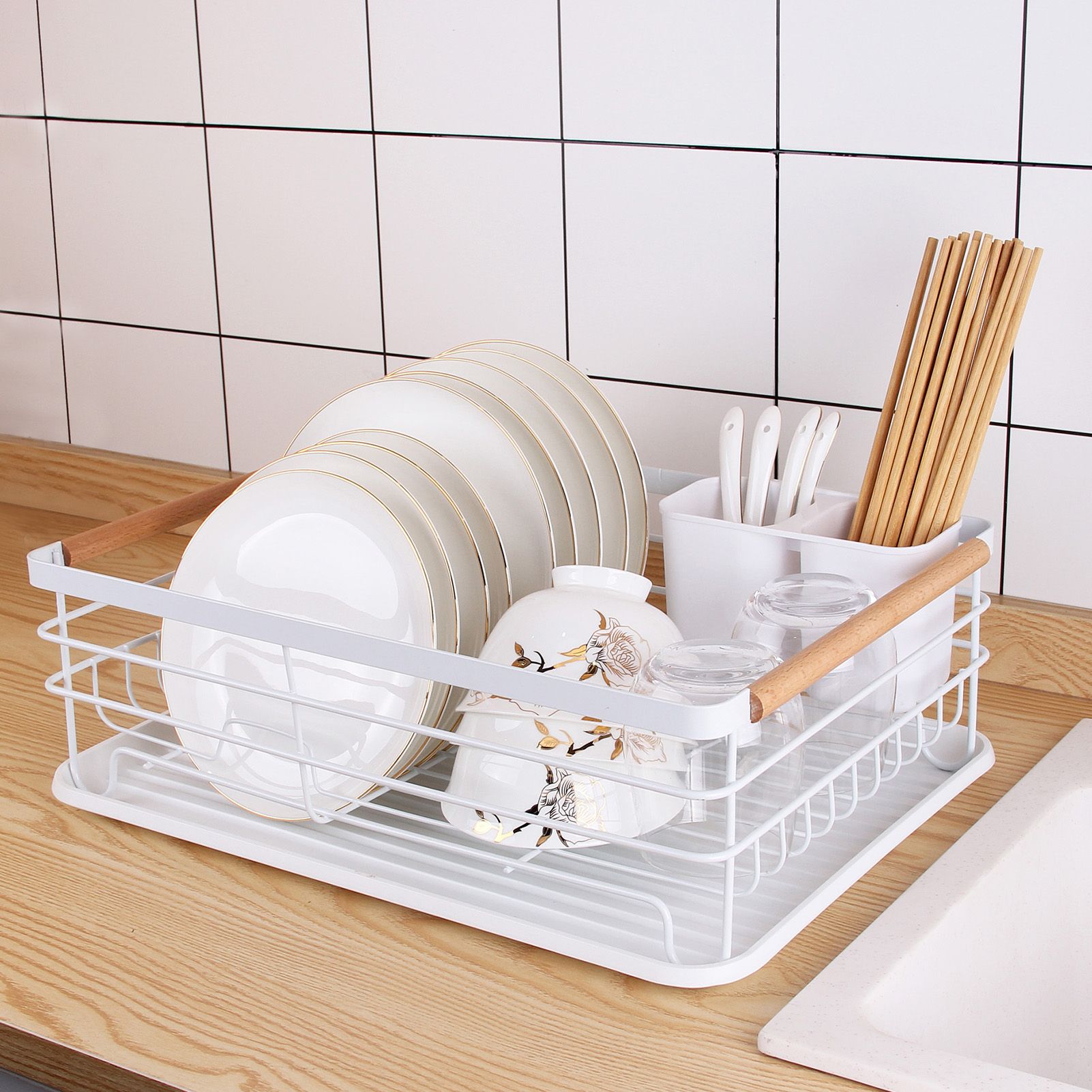 Dish Drainer Kitchen Monolayer Waterproof Cutlery Shelf Tabletop Utensil view 11