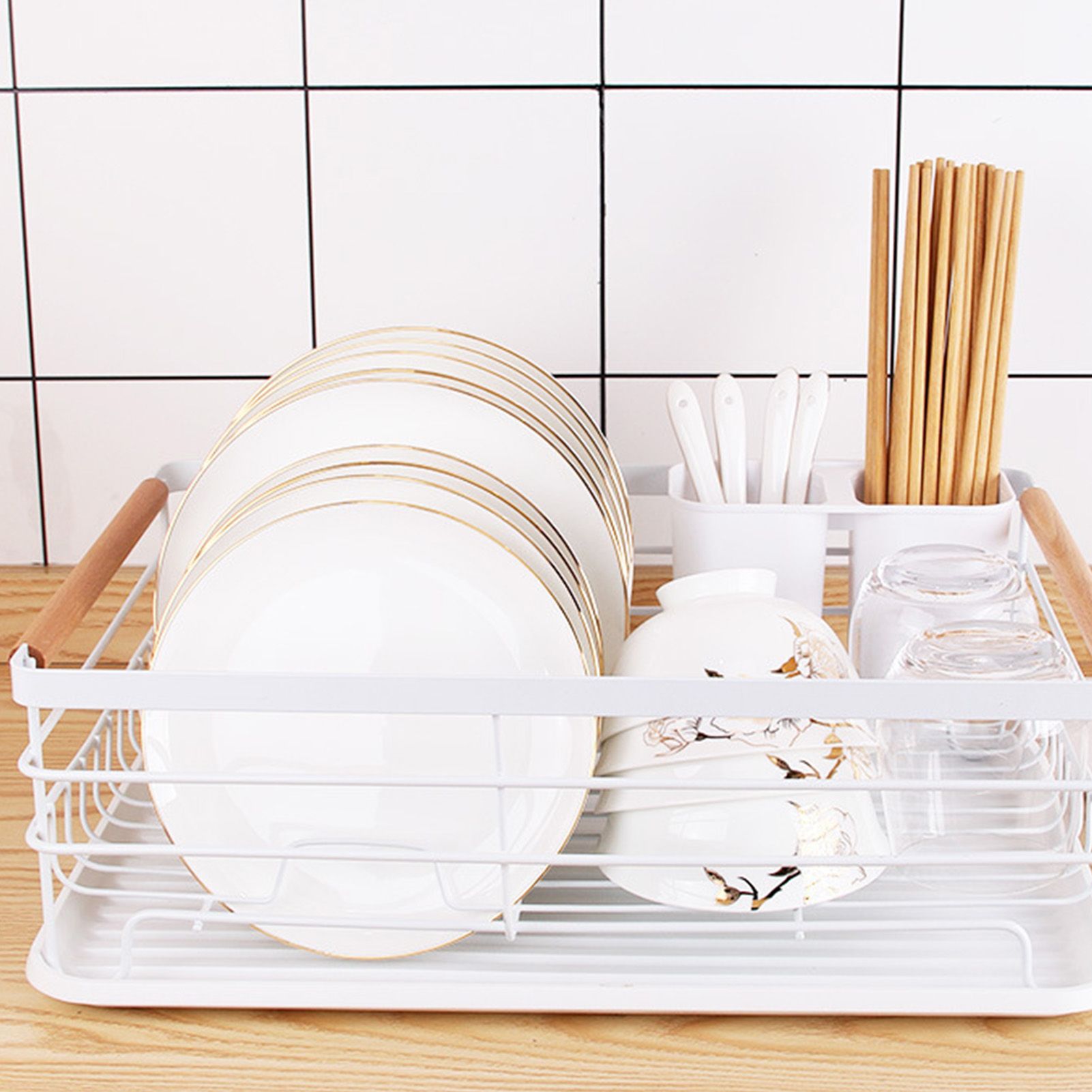 Dish Drainer Kitchen Monolayer Waterproof Cutlery Shelf Tabletop Utensil view 12