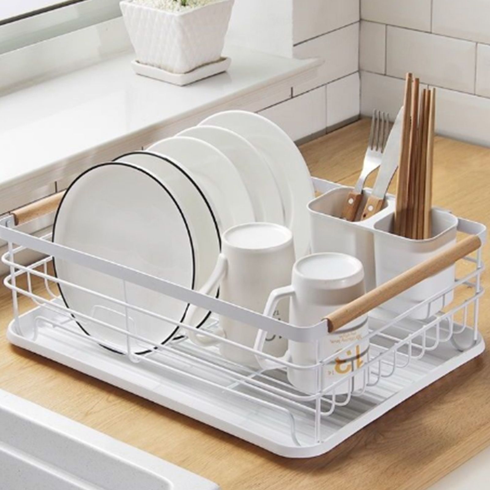 Dish Drainer Kitchen Monolayer Waterproof Cutlery Shelf Tabletop Utensil view 13