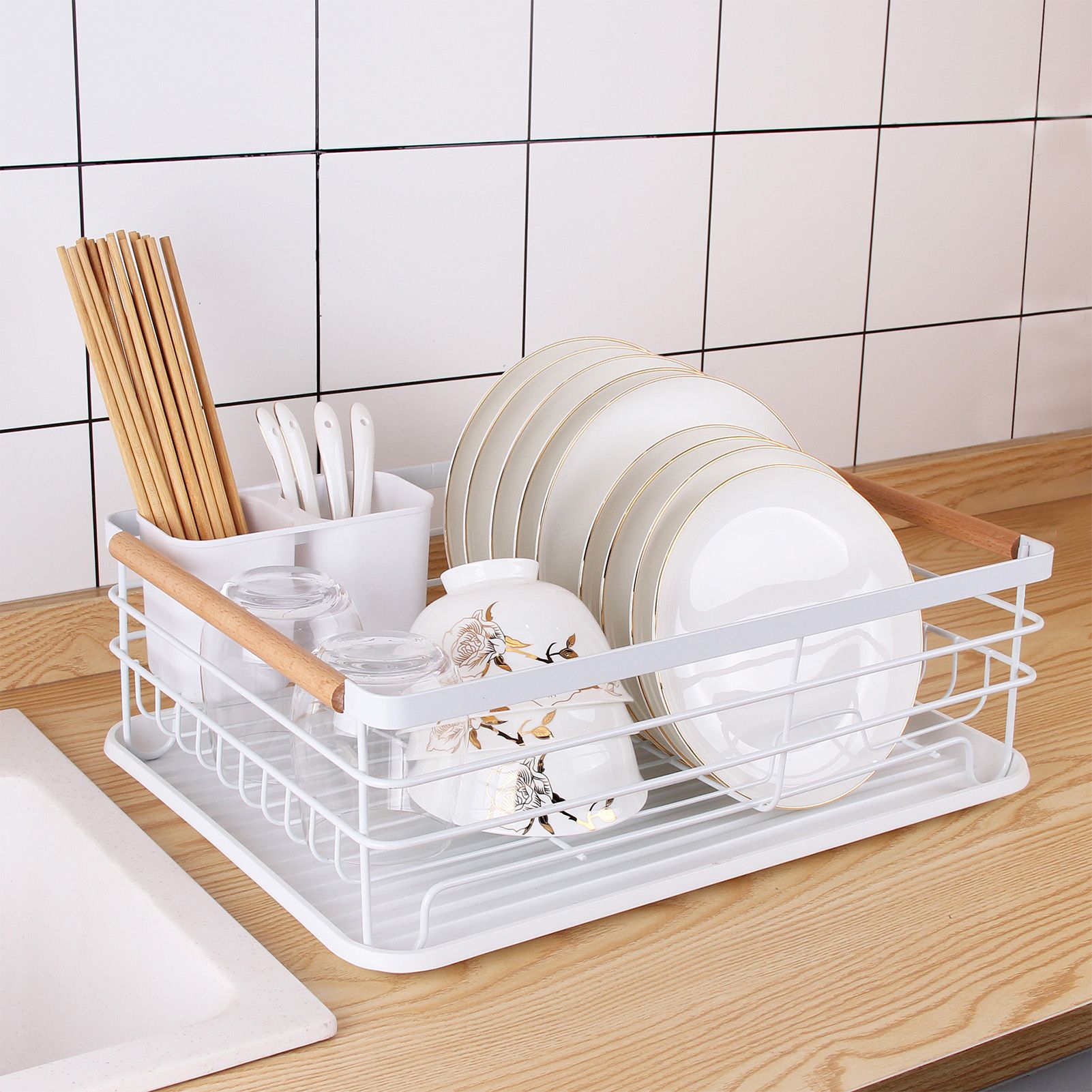 Dish Drainer Kitchen Monolayer Waterproof Cutlery Shelf Tabletop Utensil view 15