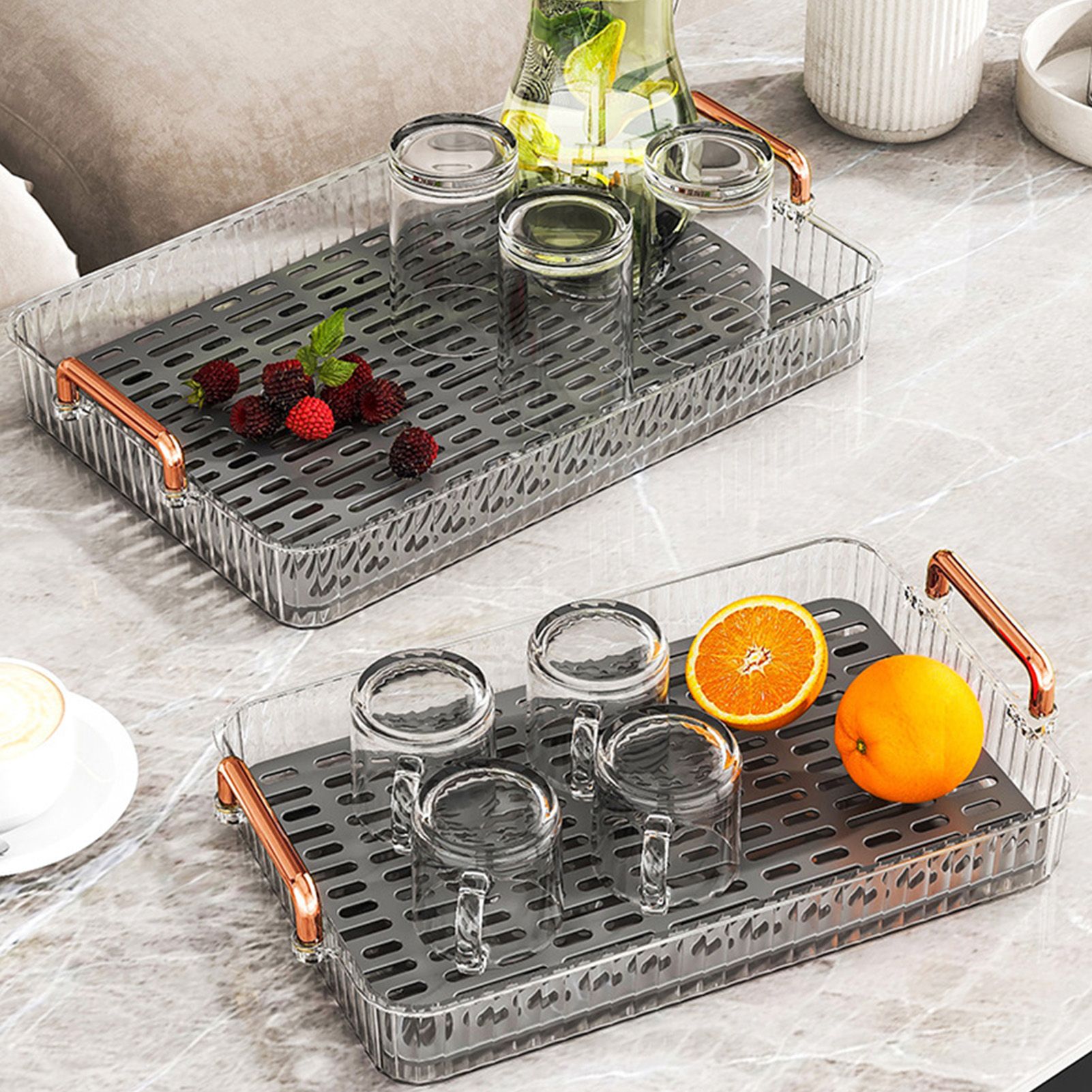 Water Drainage Tea Tray Double Layer Large Capacity Rectangular Cup Drain view 5