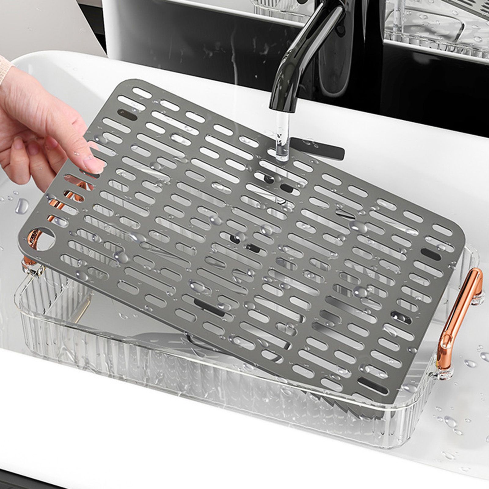 Water Drainage Tea Tray Double Layer Large Capacity Rectangular Cup Drain view 9