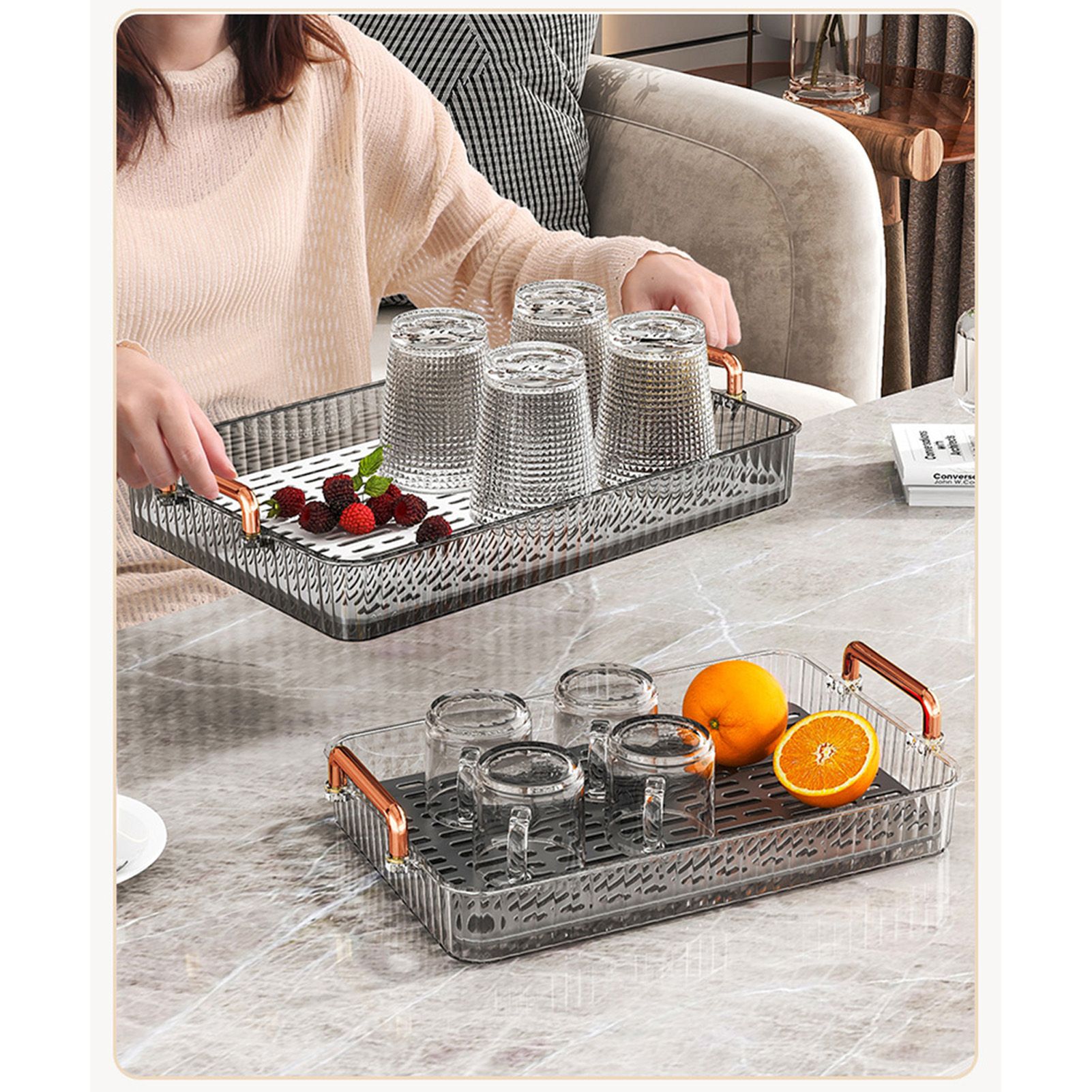 Water Drainage Tea Tray Double Layer Large Capacity Rectangular Cup Drain view 10