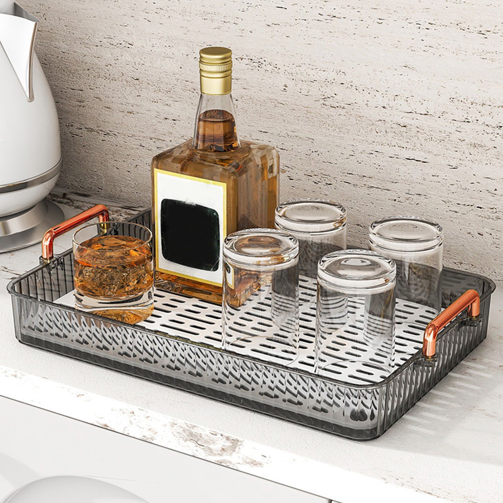 Water Drainage Tea Tray Double Layer Large Capacity Rectangular Cup Drain view 5