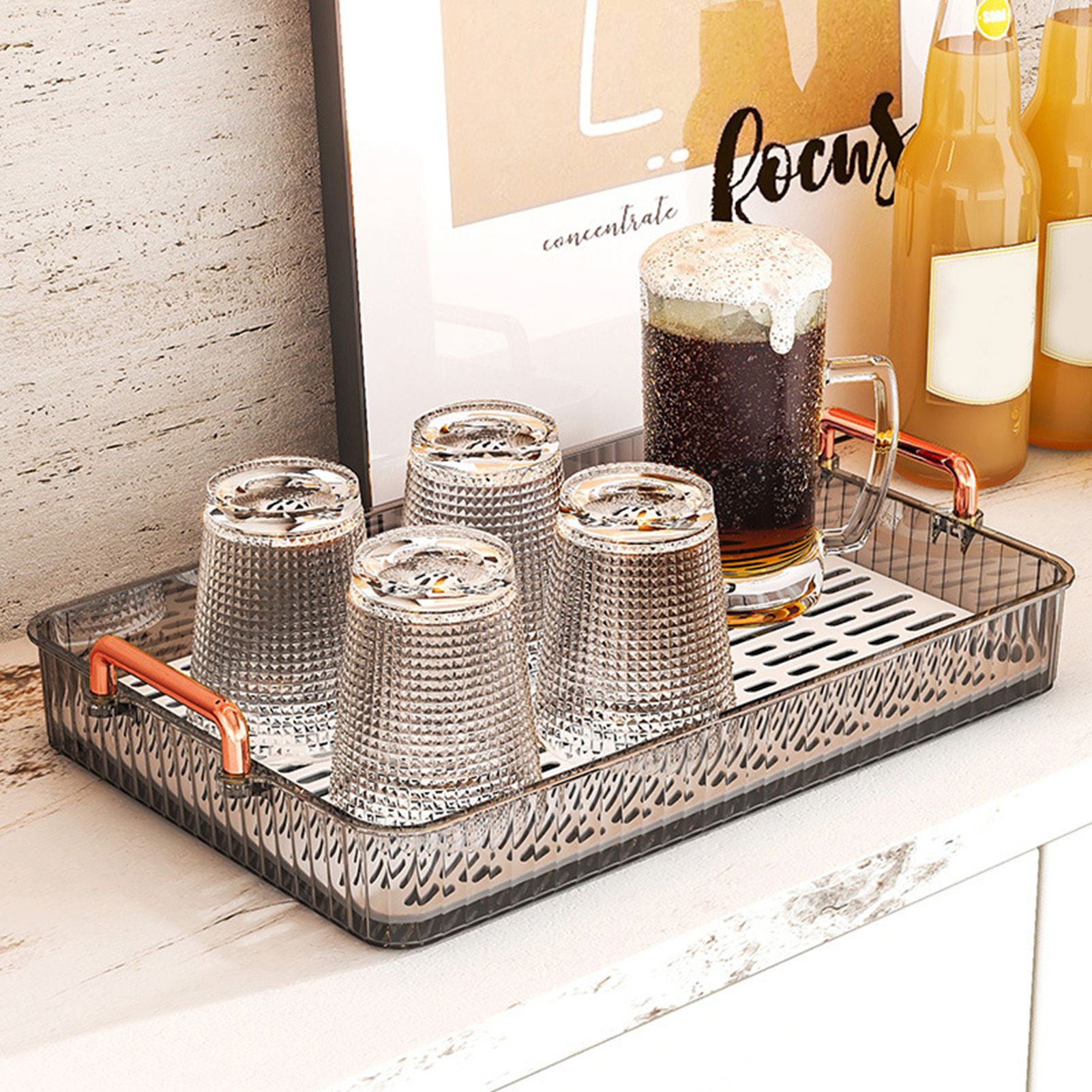 Water Drainage Tea Tray Double Layer Large Capacity Rectangular Cup Drain view 6