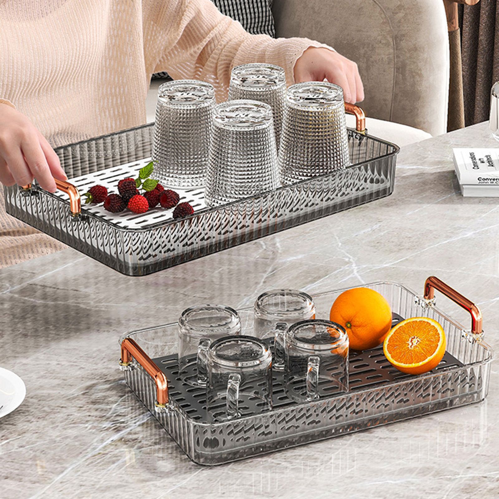 Water Drainage Tea Tray Double Layer Large Capacity Rectangular Cup Drain view 9