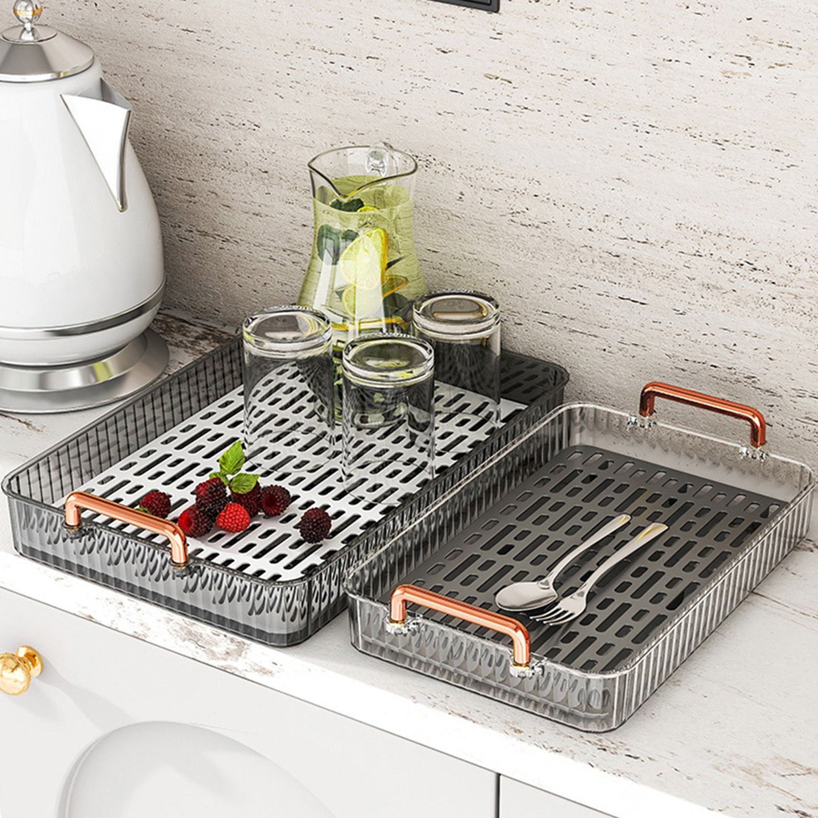 Water Drainage Tea Tray Double Layer Large Capacity Rectangular Cup Drain view 10