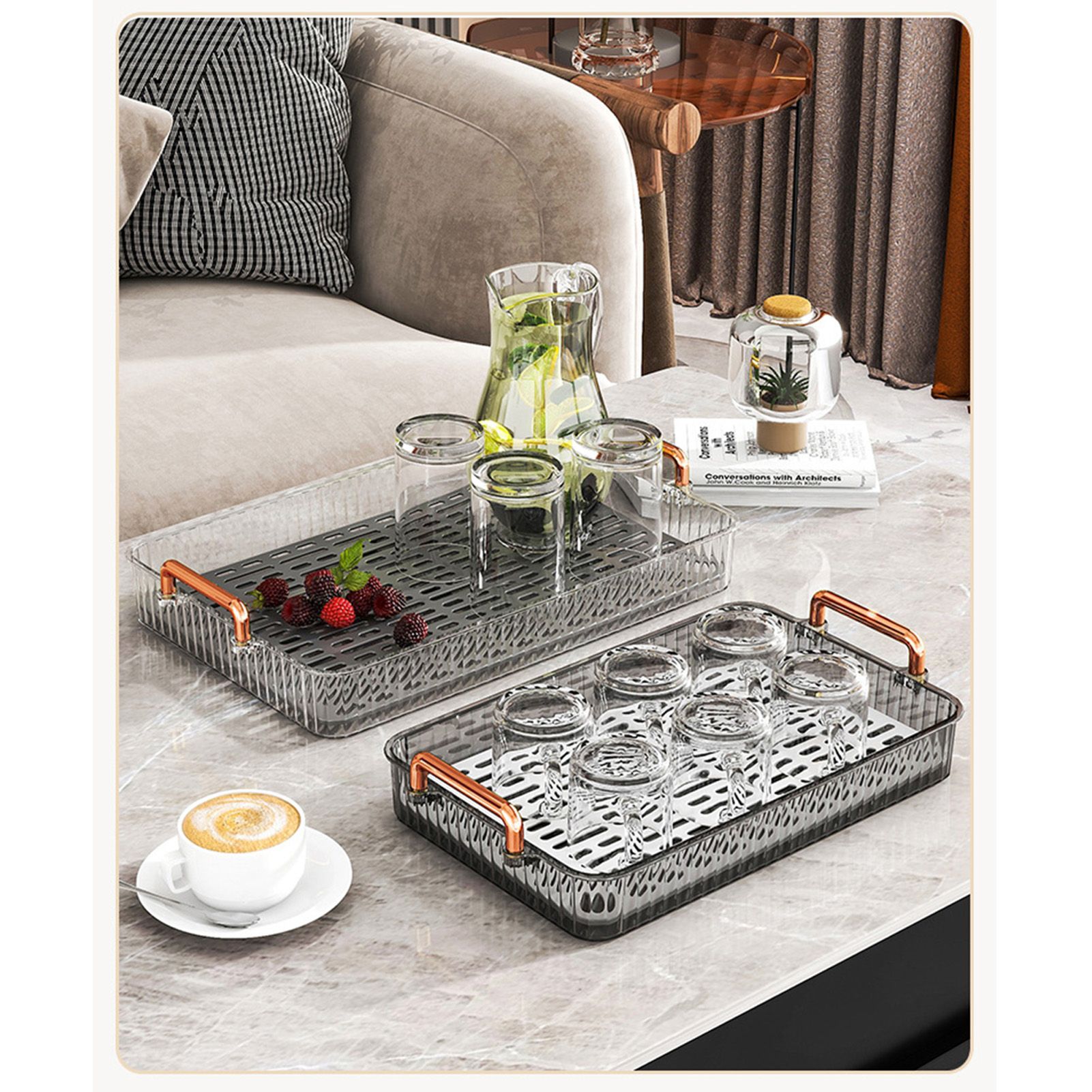 Water Drainage Tea Tray Double Layer Large Capacity Rectangular Cup Drain view 12