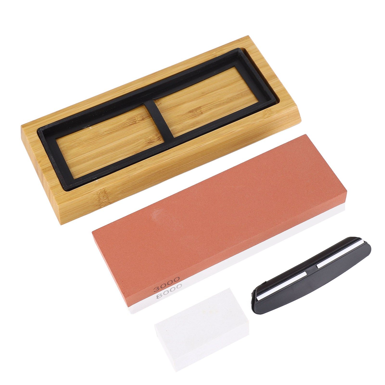 Knife Sharpening Stone 3000 8000 Grit Red White Dual Sided Wooden Base view 2