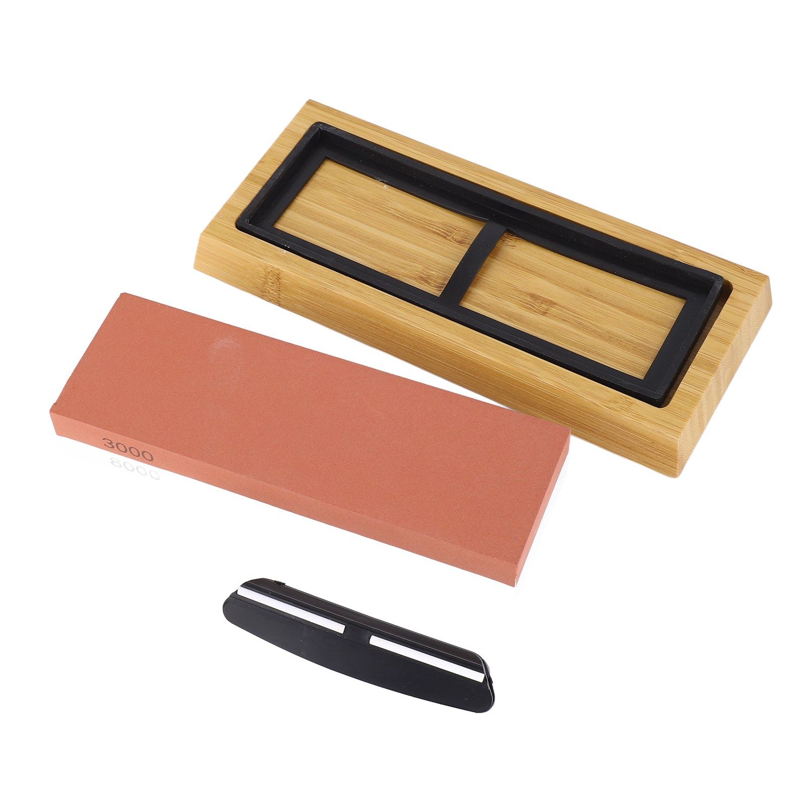 Knife Sharpening Stone 3000 8000 Grit Red White Dual Sided Wooden Base view 3