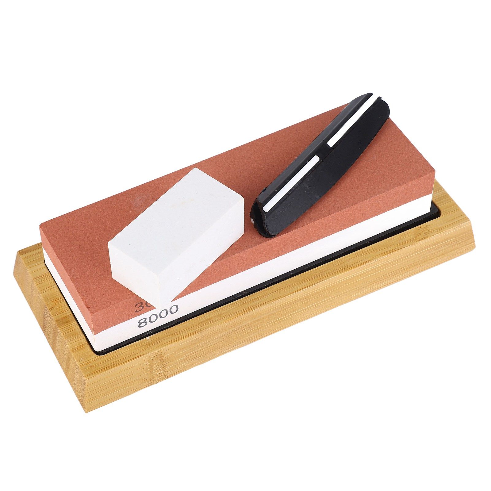 Knife Sharpening Stone 3000 8000 Grit Red White Dual Sided Wooden Base view 5