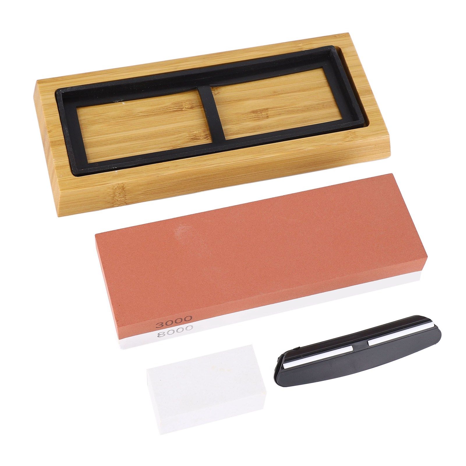Knife Sharpening Stone 3000 8000 Grit Red White Dual Sided Wooden Base view 10