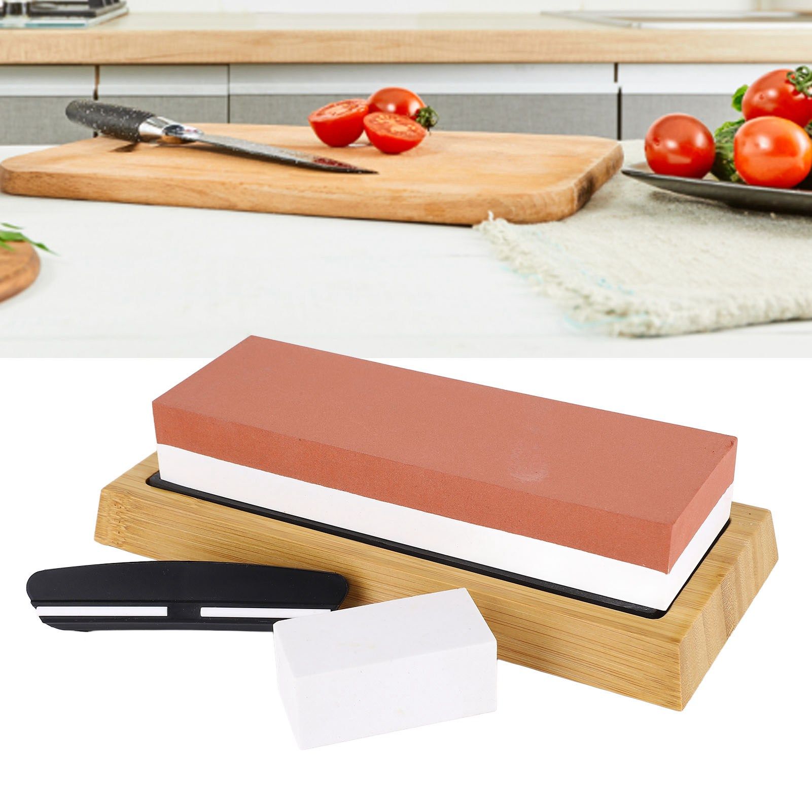 Knife Sharpening Stone 3000 8000 Grit Red White Dual Sided Wooden Base view 11