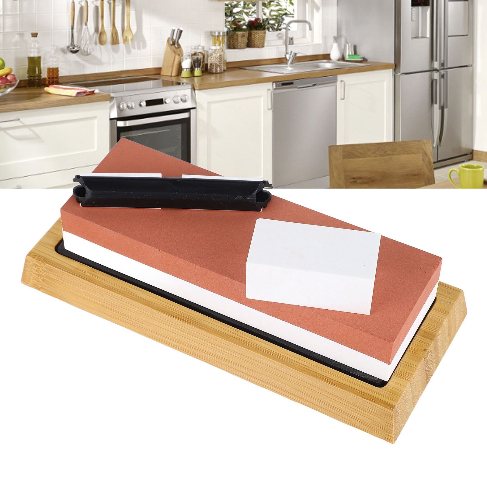 Knife Sharpening Stone 3000 8000 Grit Red White Dual Sided Wooden Base view 12