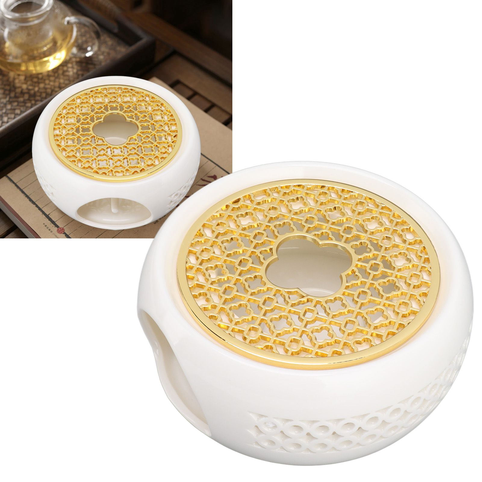 Porcelain Teapot Heater Hollow Frame Round Teapot Warmer Base with Alloy view 11
