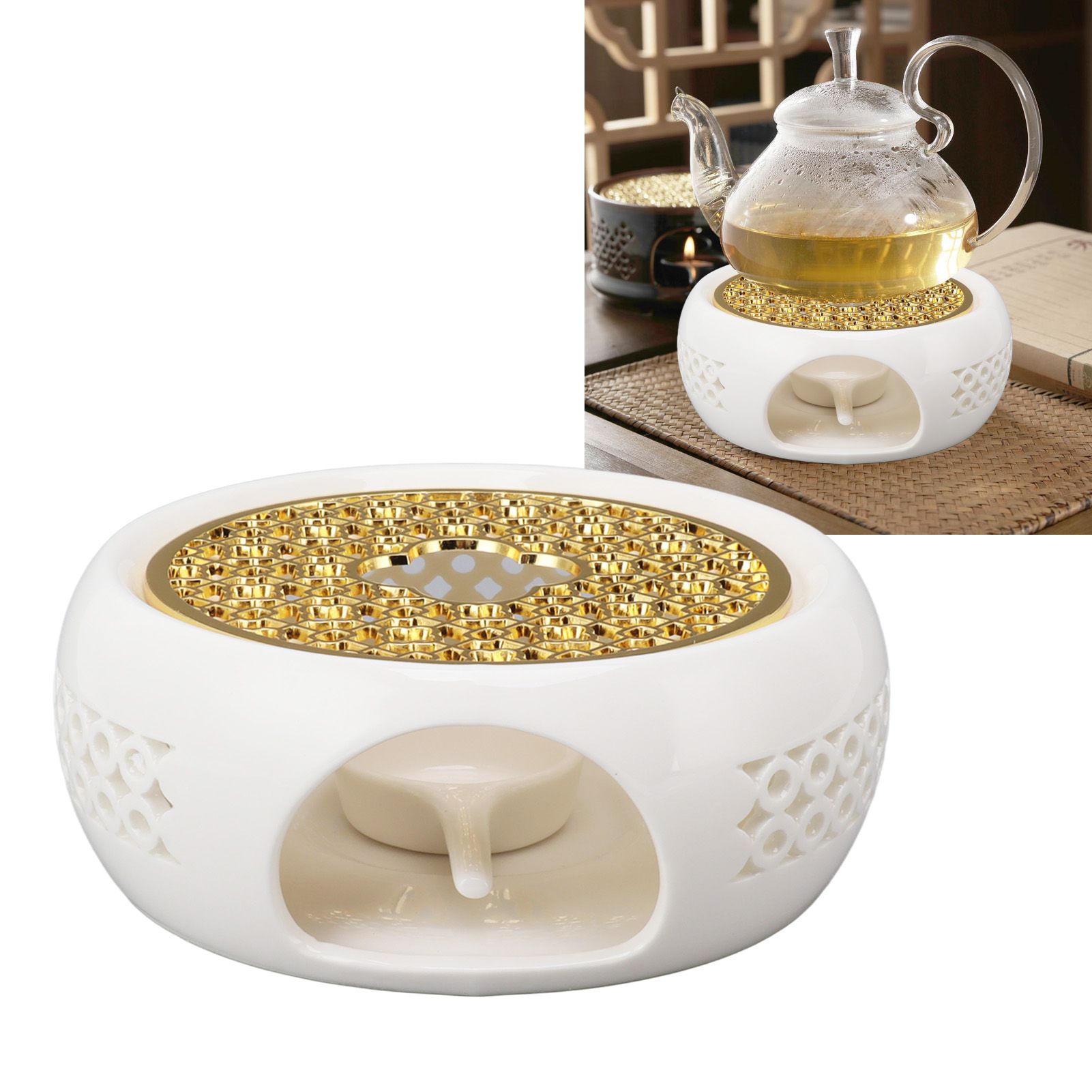 Porcelain Teapot Heater Hollow Frame Round Teapot Warmer Base with Alloy view 12