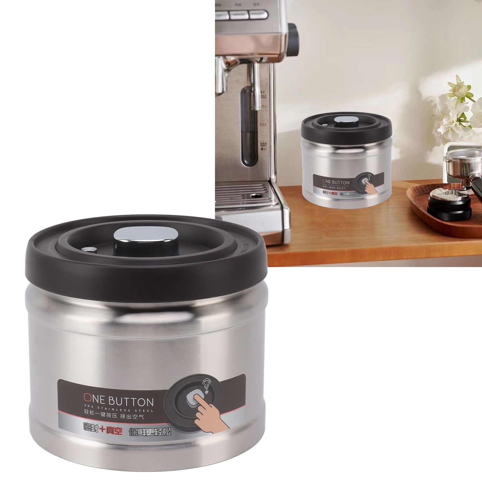 Vacuum Sealed Coffee Container 304 Stainless Steel Press Type Airtight Food view 11