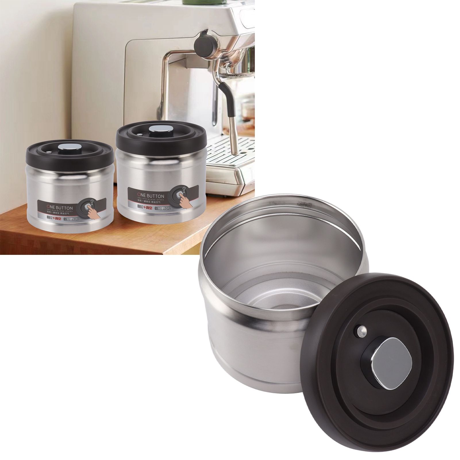 Vacuum Sealed Coffee Container 304 Stainless Steel Press Type Airtight Food view 12