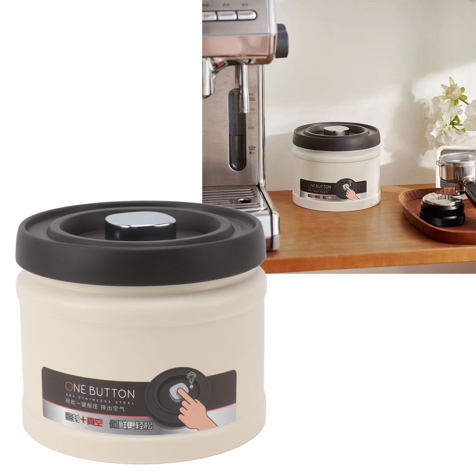 Vacuum Sealed Coffee Container 304 Stainless Steel Press Type Airtight Food view 11