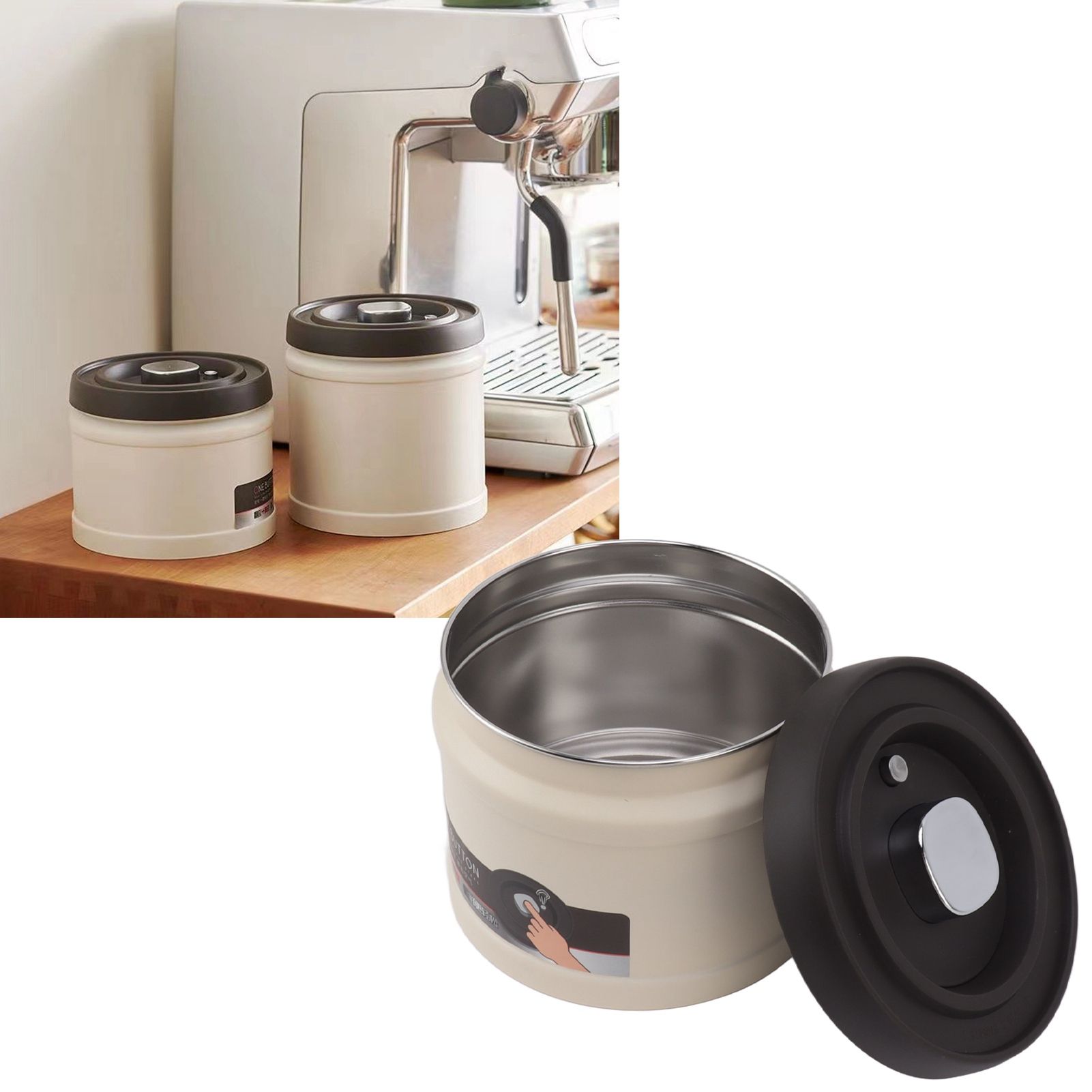 Vacuum Sealed Coffee Container 304 Stainless Steel Press Type Airtight Food view 12