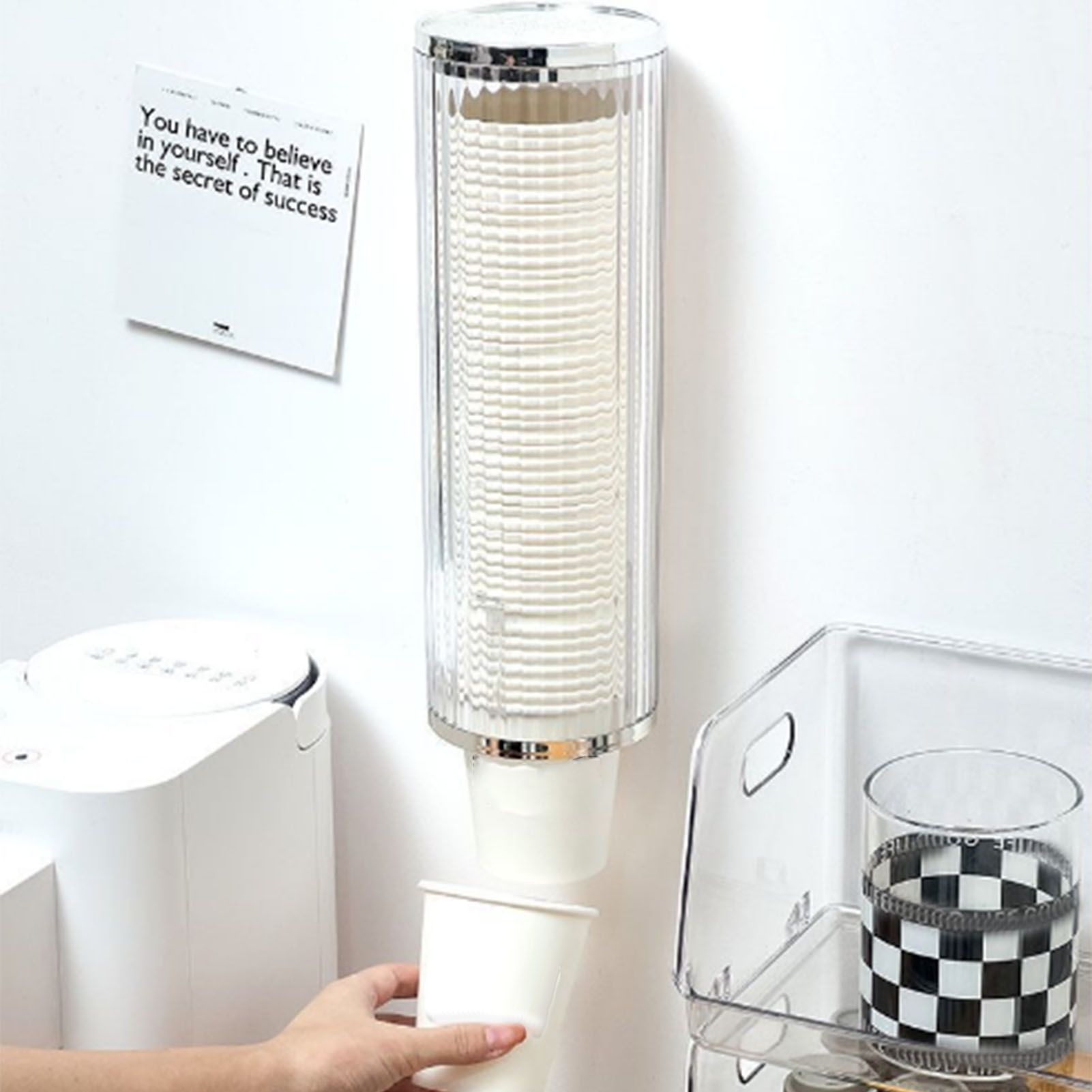 Plastic Disposable Paper Cups Dispenser Wall Mount Pull Type Water Cooler Cup view 9