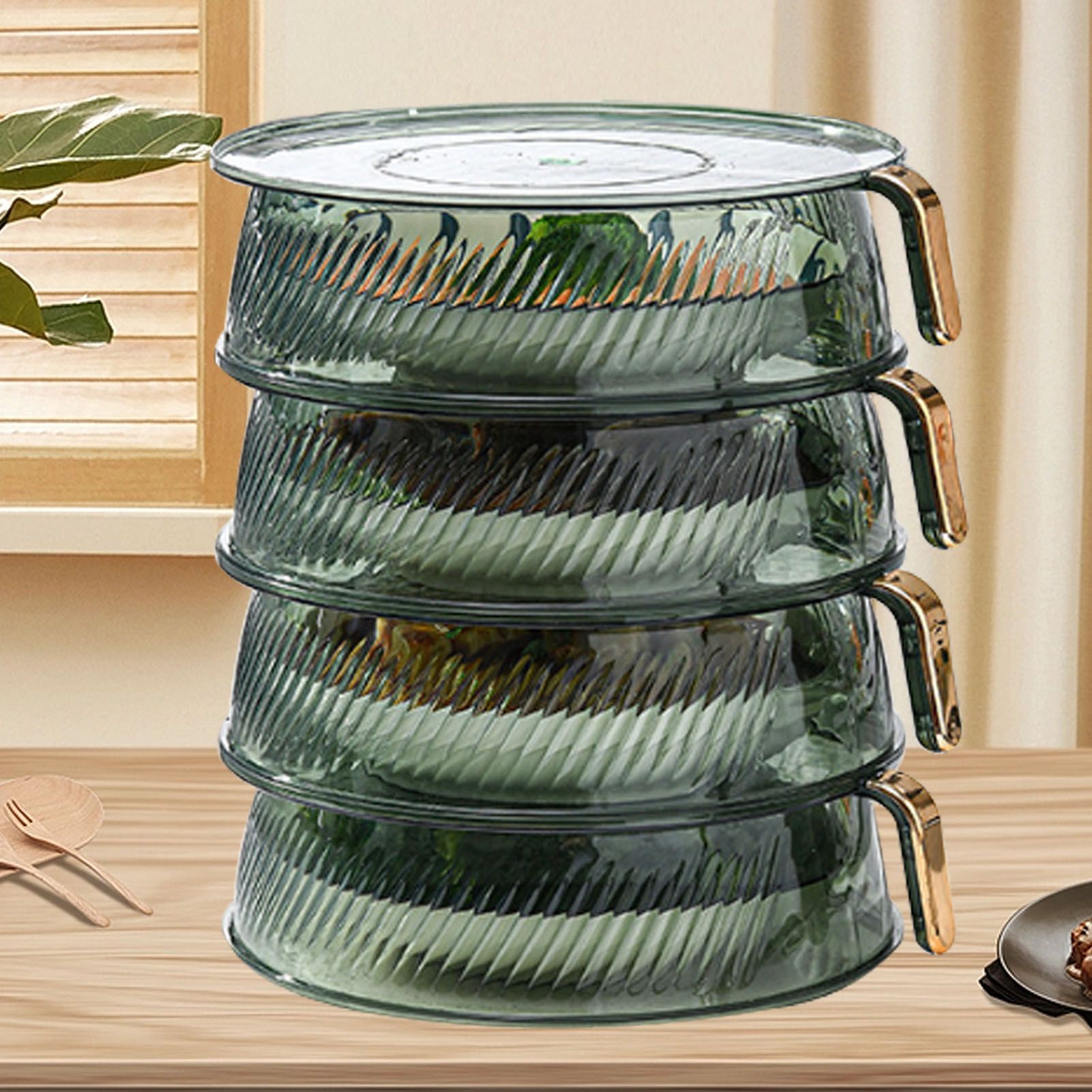 Transparent Green Insulated Food Cover Stackable Multilayer Dustproof Thermal view 6
