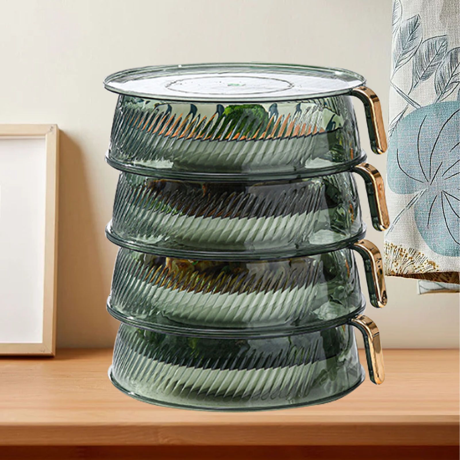 Transparent Green Insulated Food Cover Stackable Multilayer Dustproof Thermal view 9