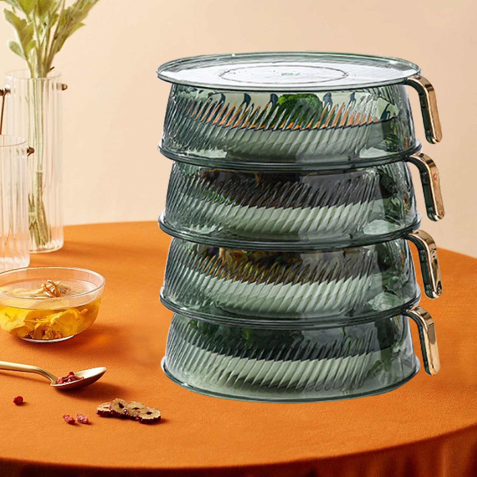 Transparent Green Insulated Food Cover Stackable Multilayer Dustproof Thermal view 10