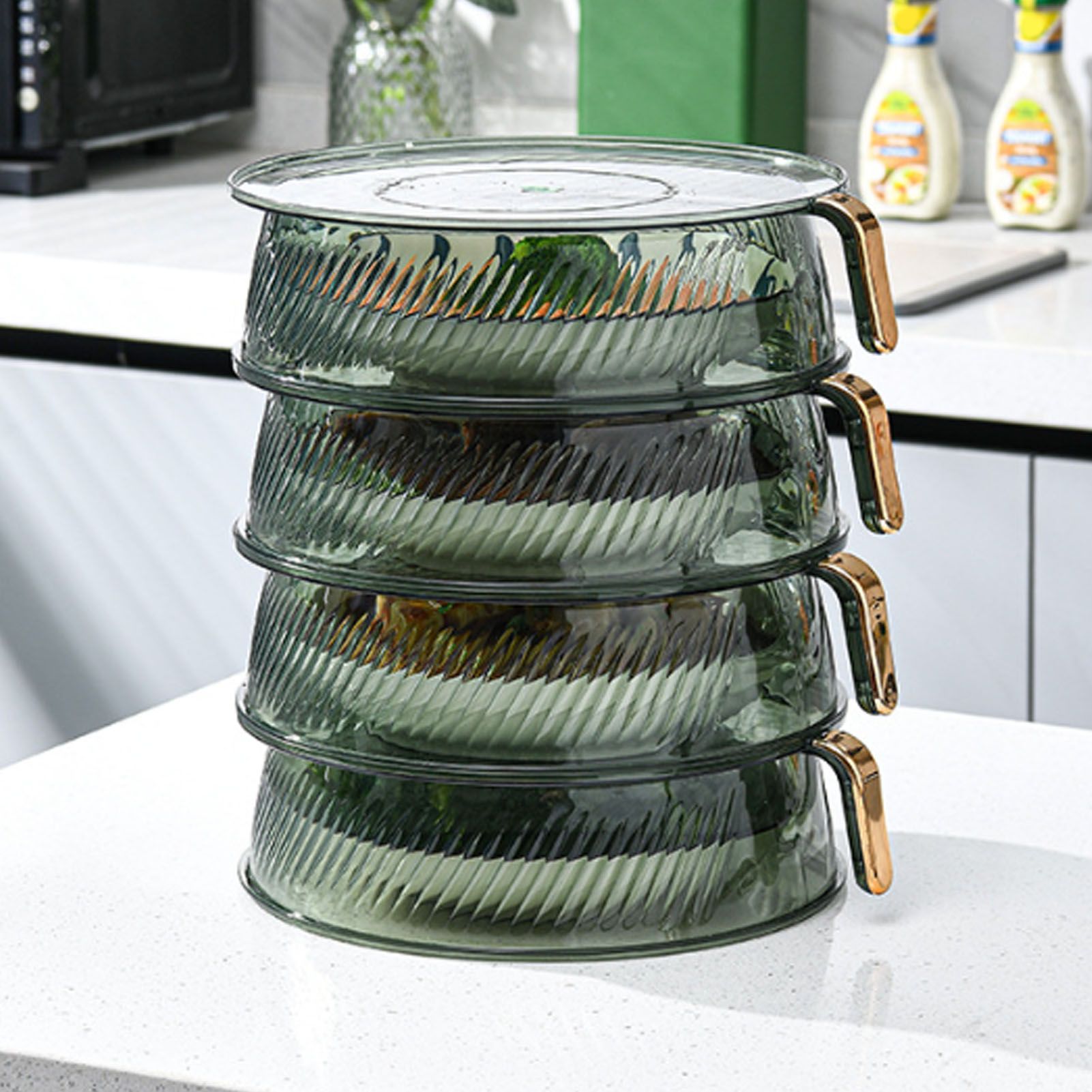 Transparent Green Insulated Food Cover Stackable Multilayer Dustproof Thermal view 12