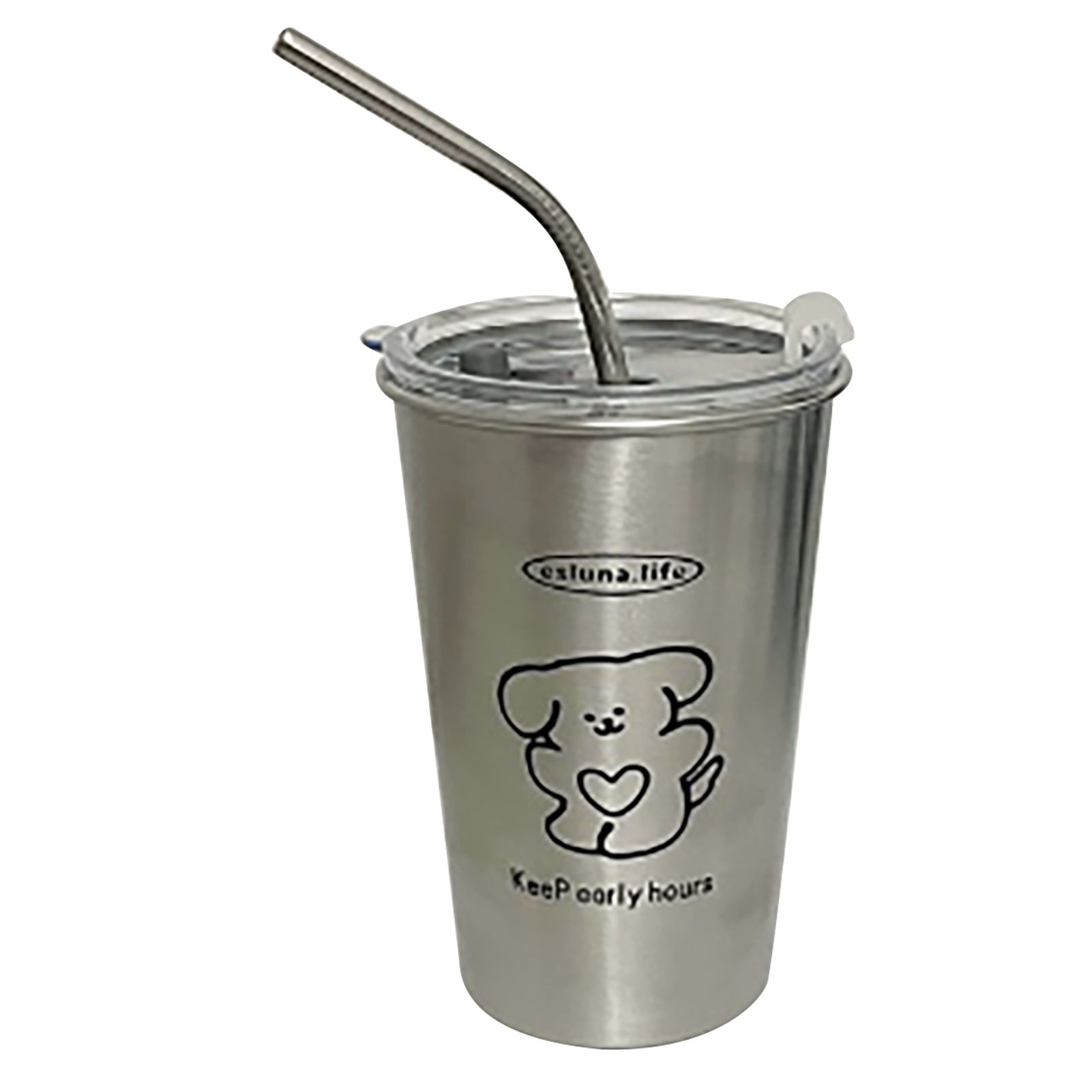 Stainless Steel Cold Tumbler 500ml with Metal Straws Lid Iced Coffee Travel