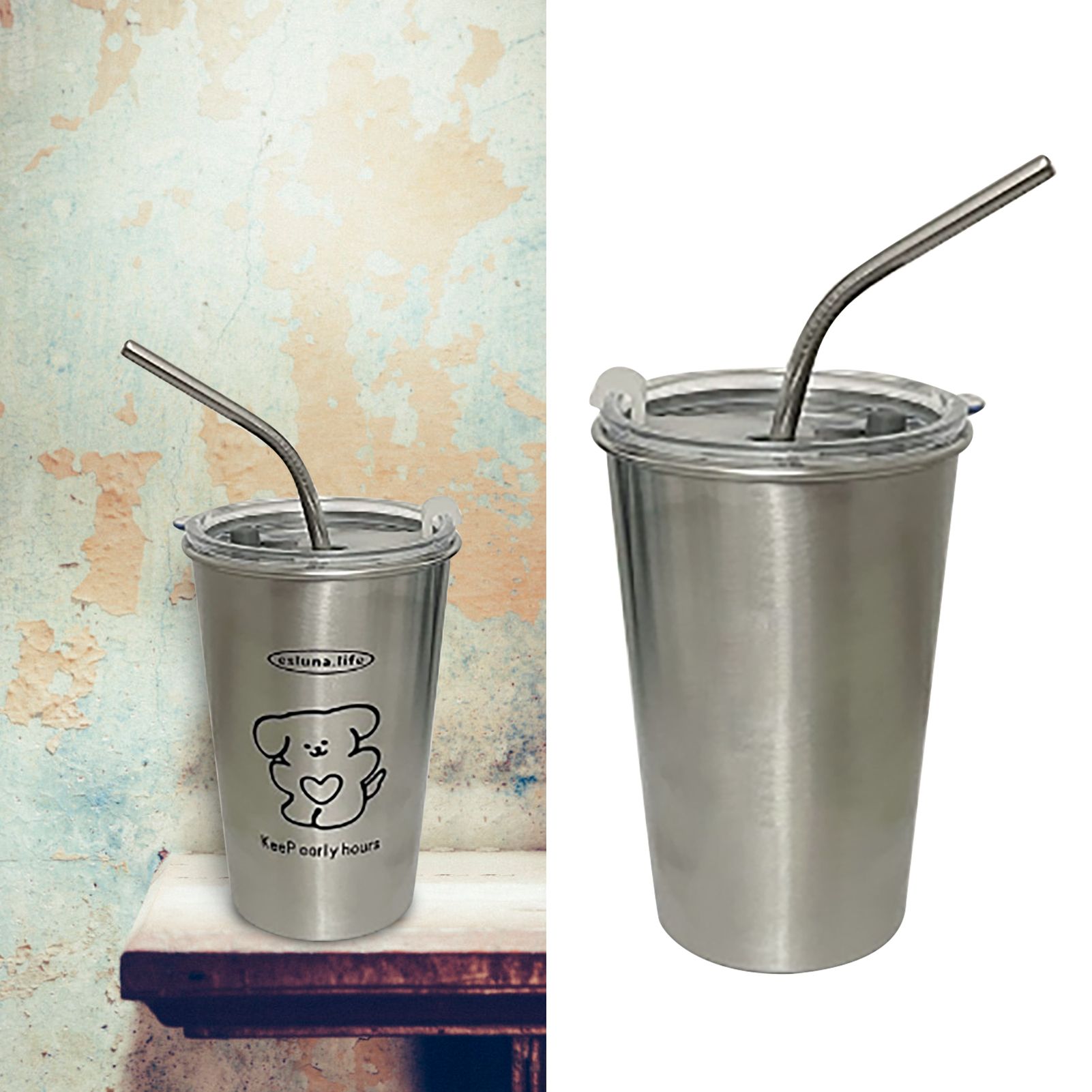 Stainless Steel Cold Tumbler 500ml with Metal Straws Lid Iced Coffee Travel view 5