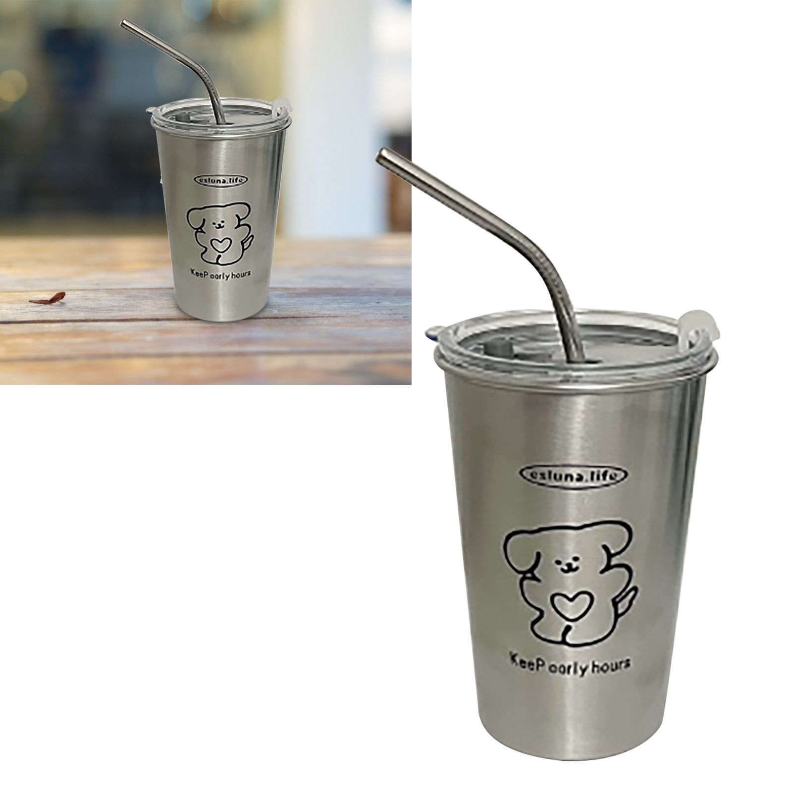 Stainless Steel Cold Tumbler 500ml with Metal Straws Lid Iced Coffee Travel view 6