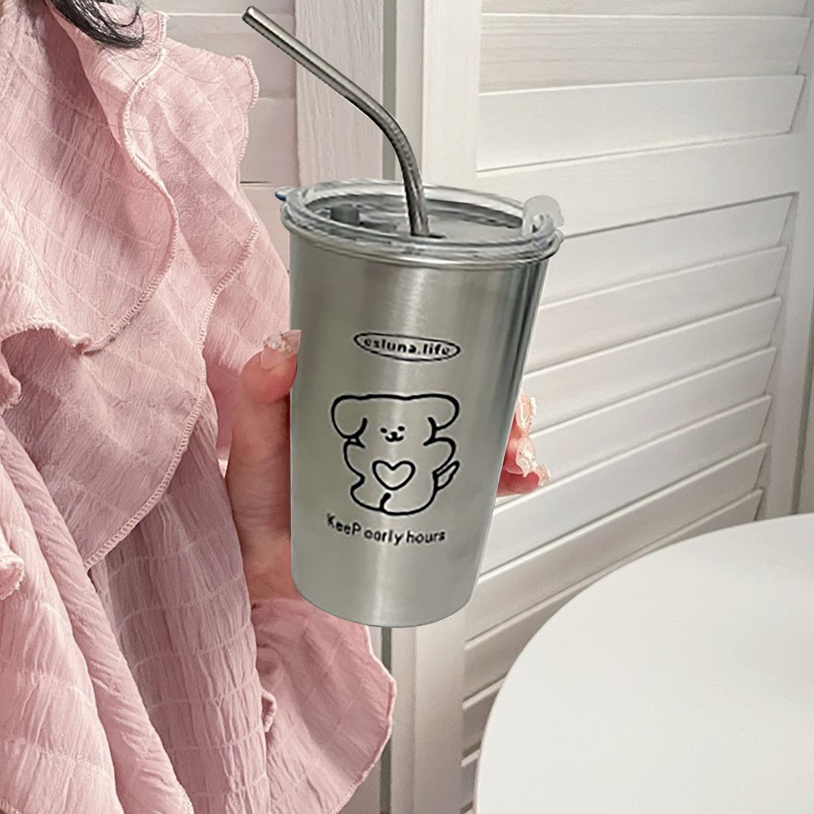 Stainless Steel Cold Tumbler 500ml with Metal Straws Lid Iced Coffee Travel view 10