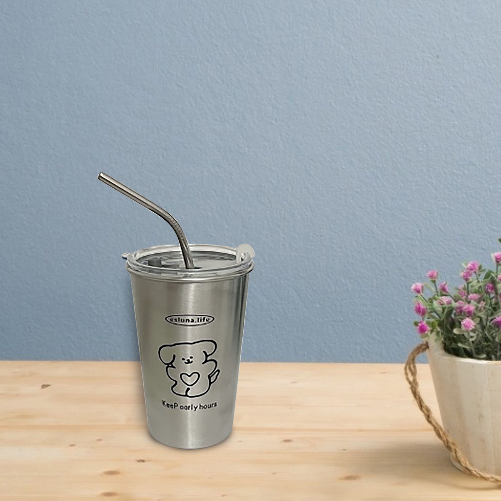 Stainless Steel Cold Tumbler 500ml with Metal Straws Lid Iced Coffee Travel view 12