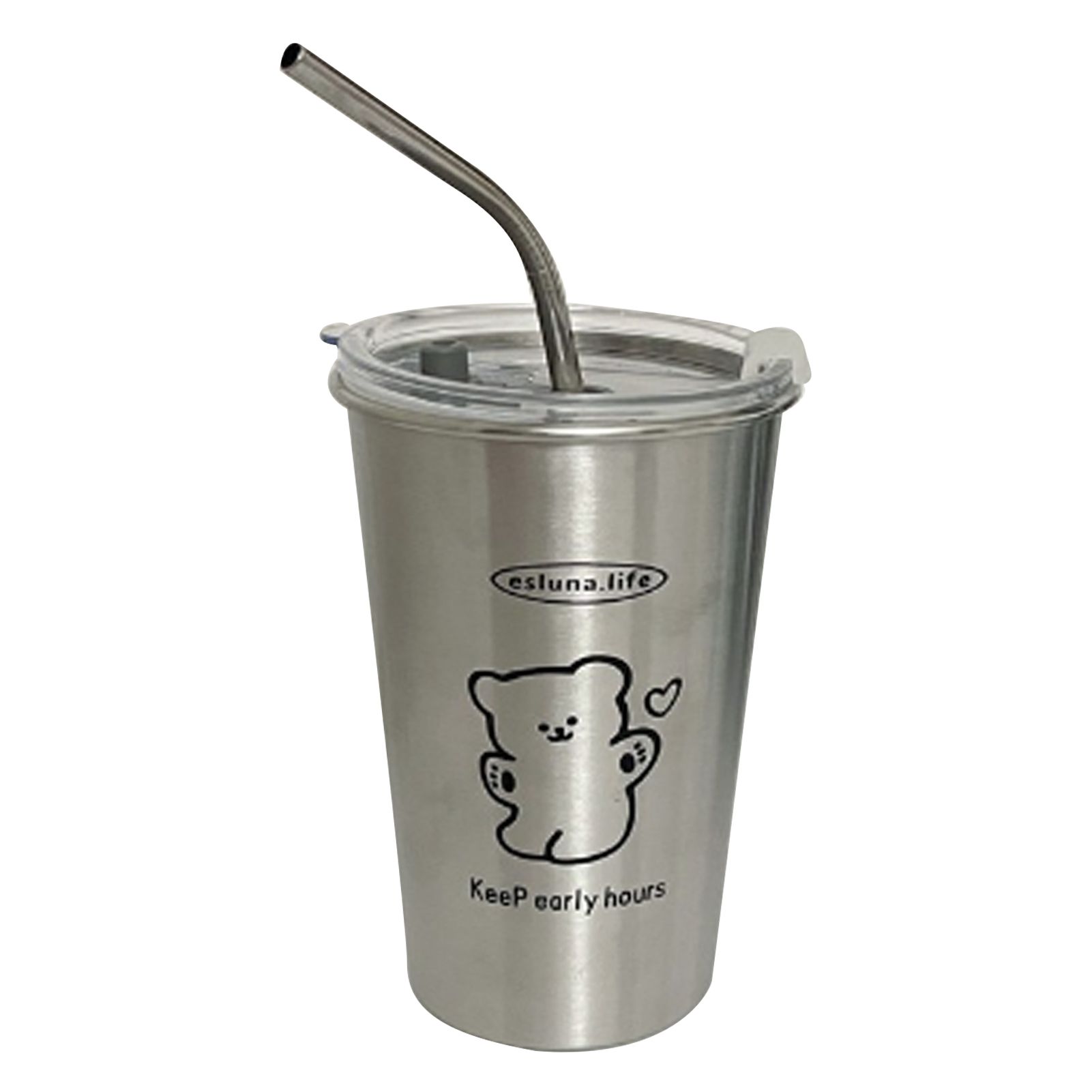 Stainless Steel Cold Tumbler 500ml with Metal Straws Lid Iced Coffee Travel
