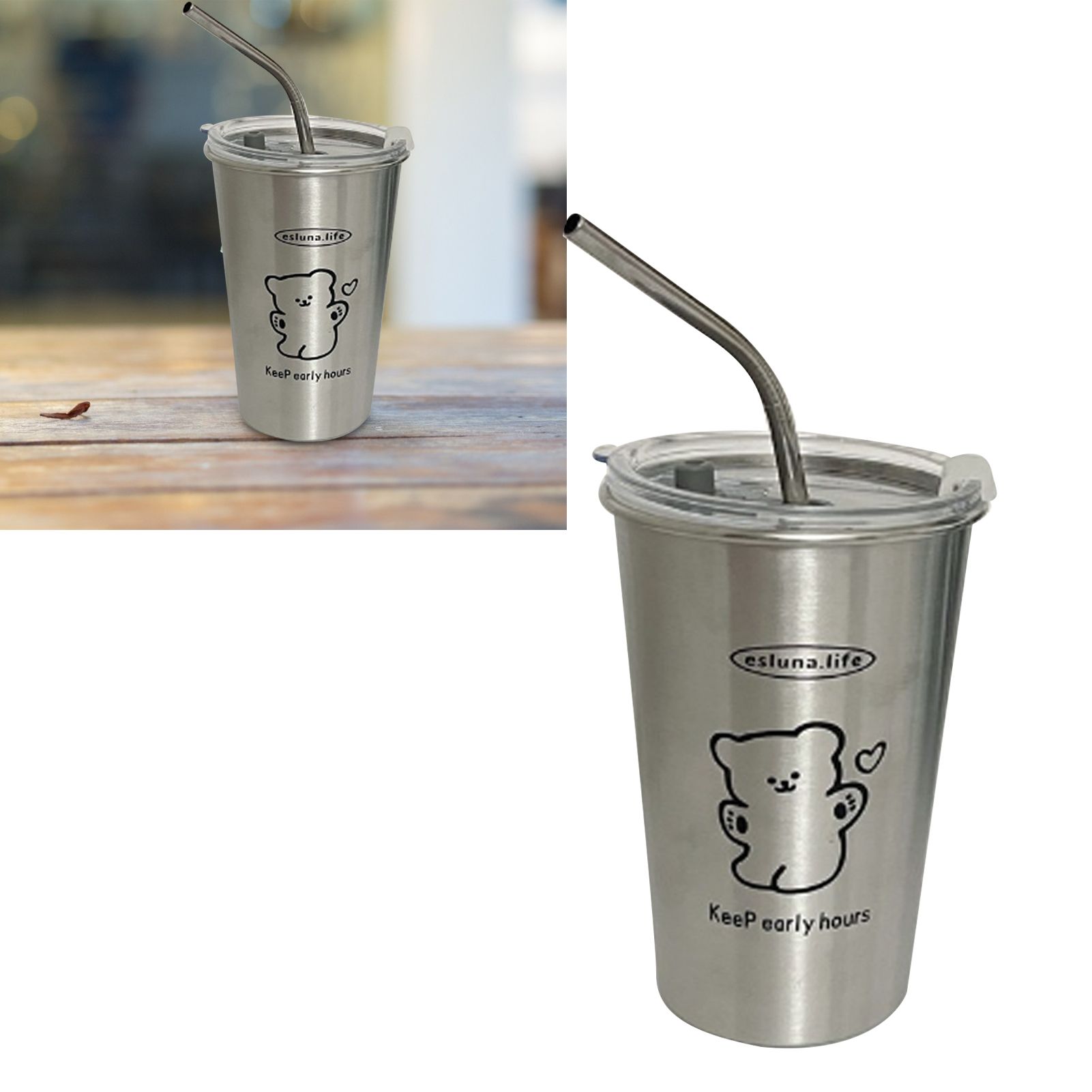 Stainless Steel Cold Tumbler 500ml with Metal Straws Lid Iced Coffee Travel view 6
