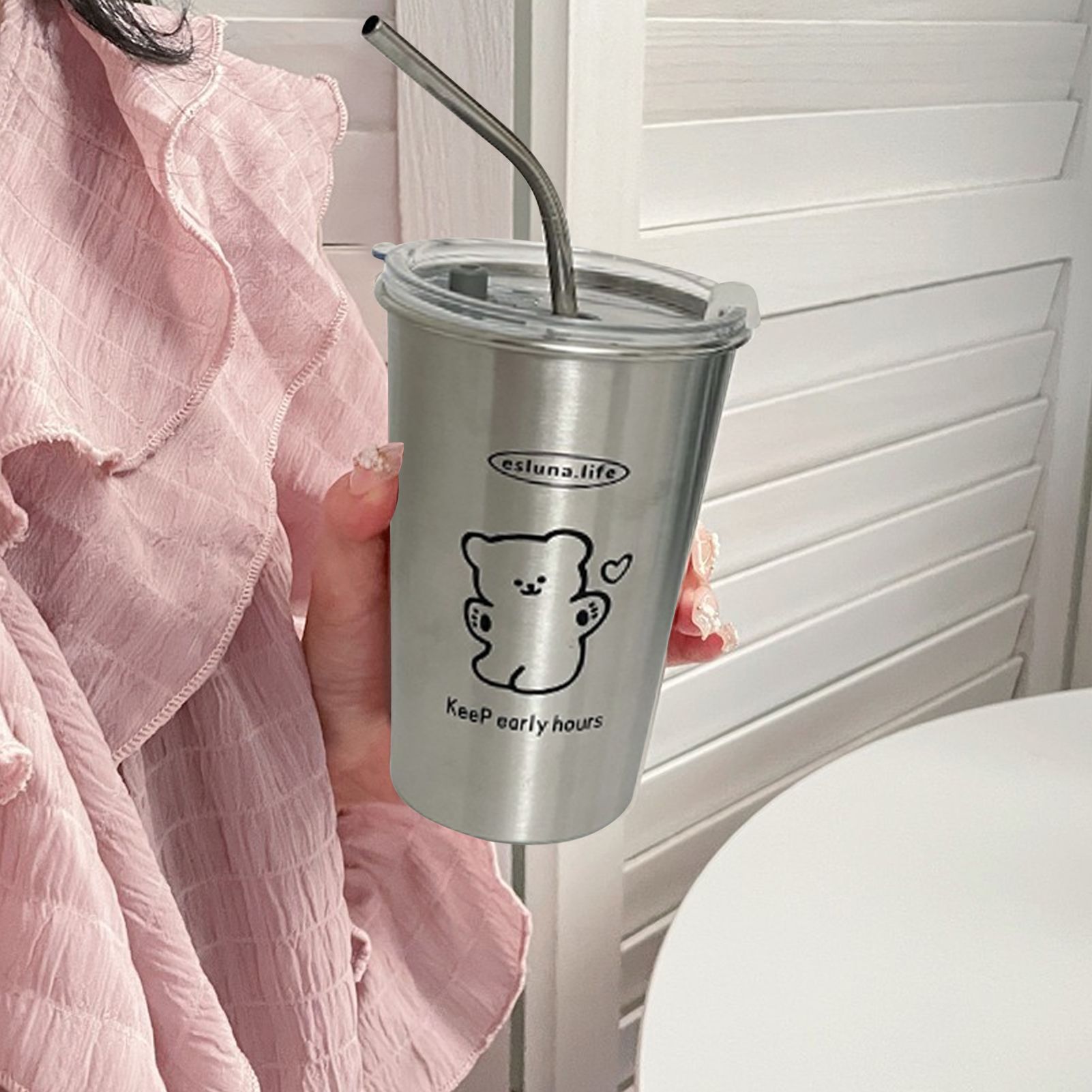 Stainless Steel Cold Tumbler 500ml with Metal Straws Lid Iced Coffee Travel view 10