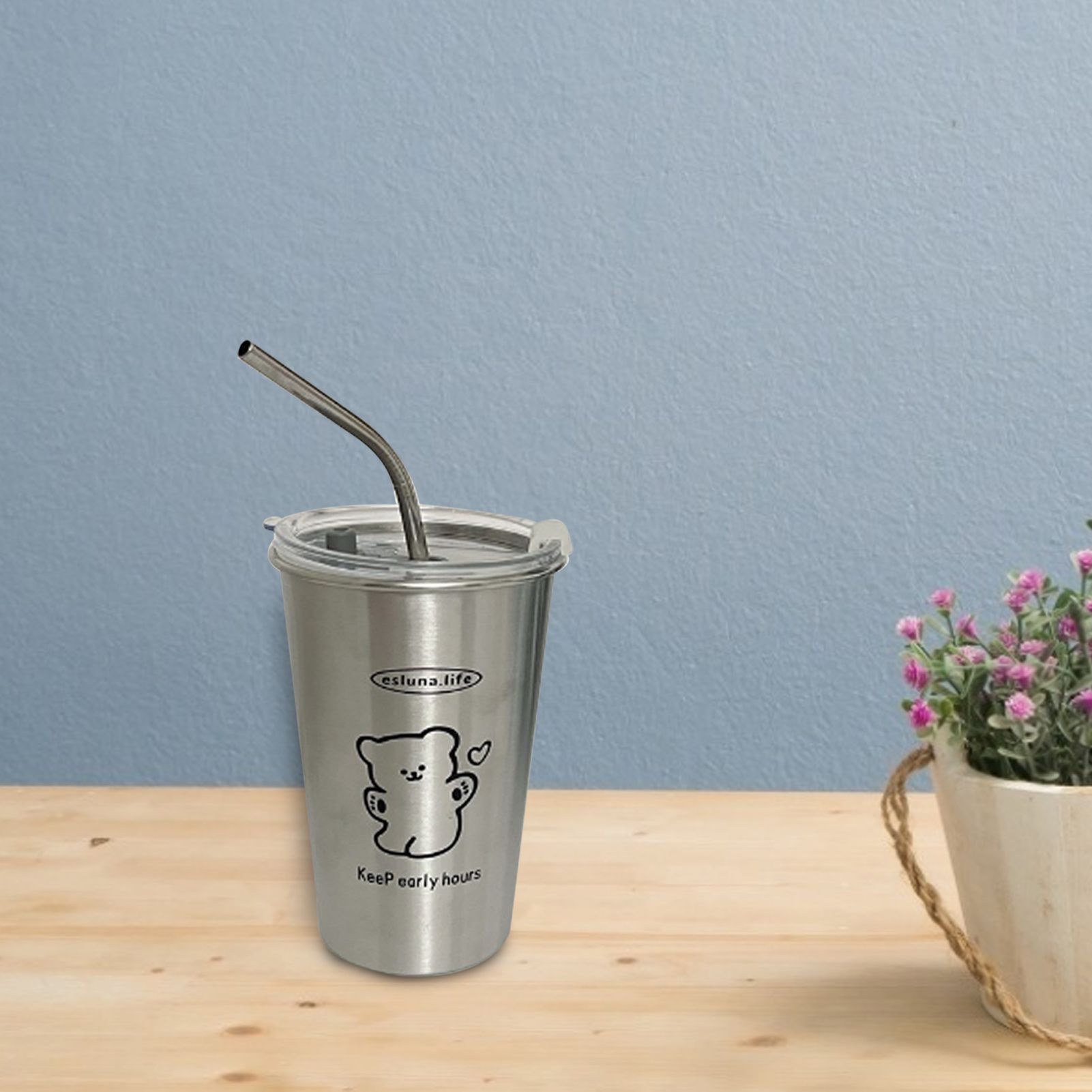 Stainless Steel Cold Tumbler 500ml with Metal Straws Lid Iced Coffee Travel view 12