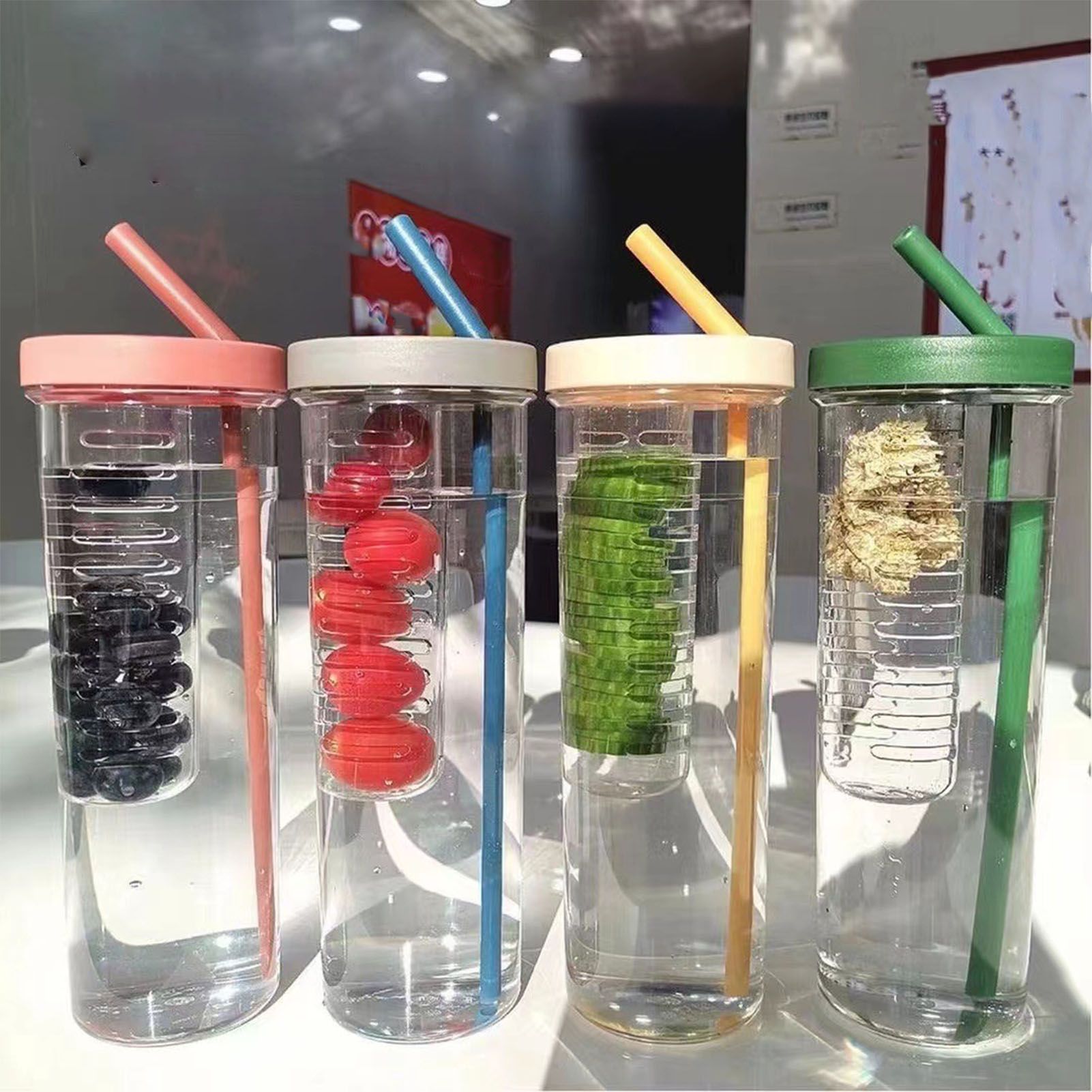 700ml Straw Cup Transparent Plastic Water Bottle with Straw Portable Juice Cup view 12